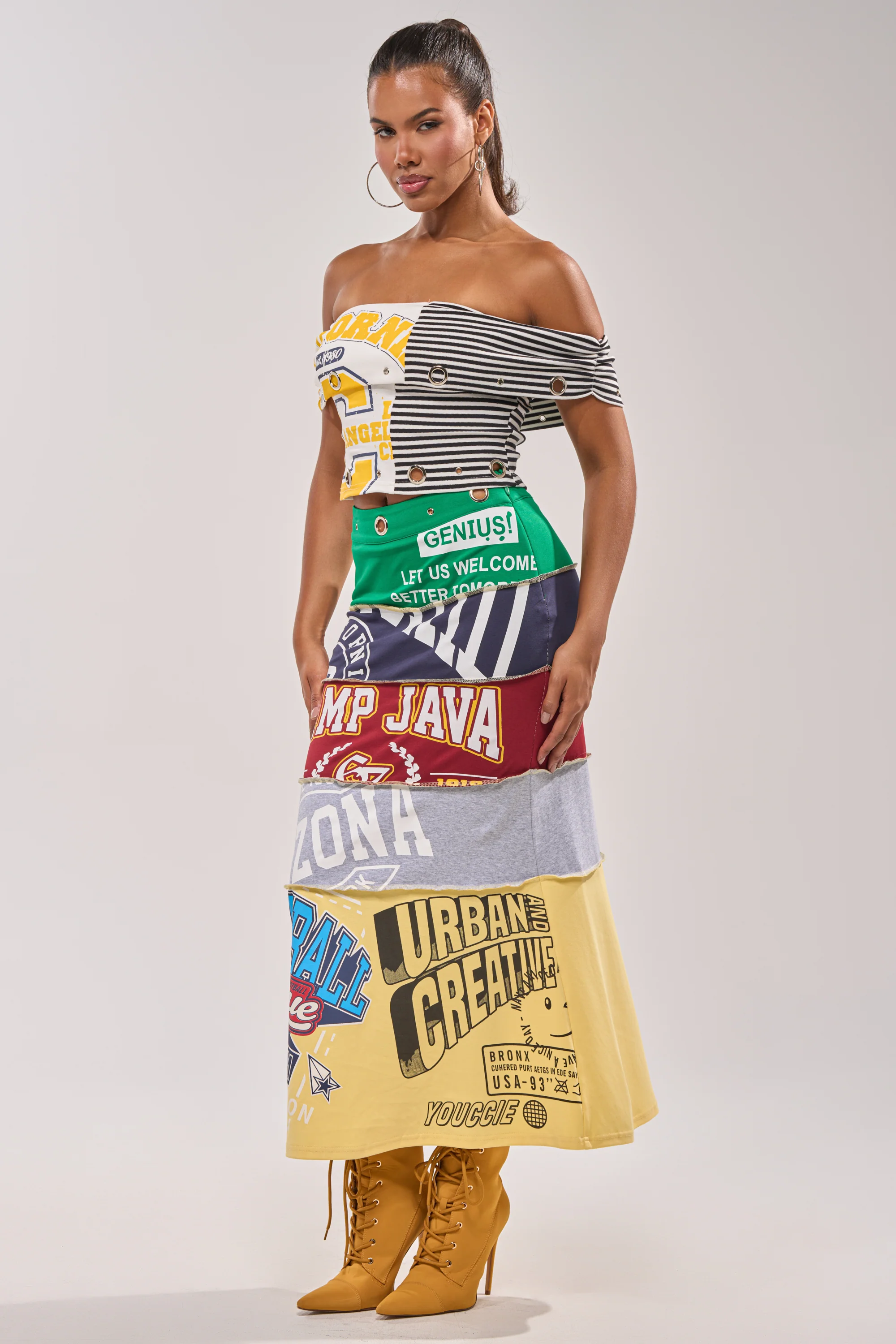 FULL RIDE OFF THE SHOULDER PATCHWORK TOP - Image 7