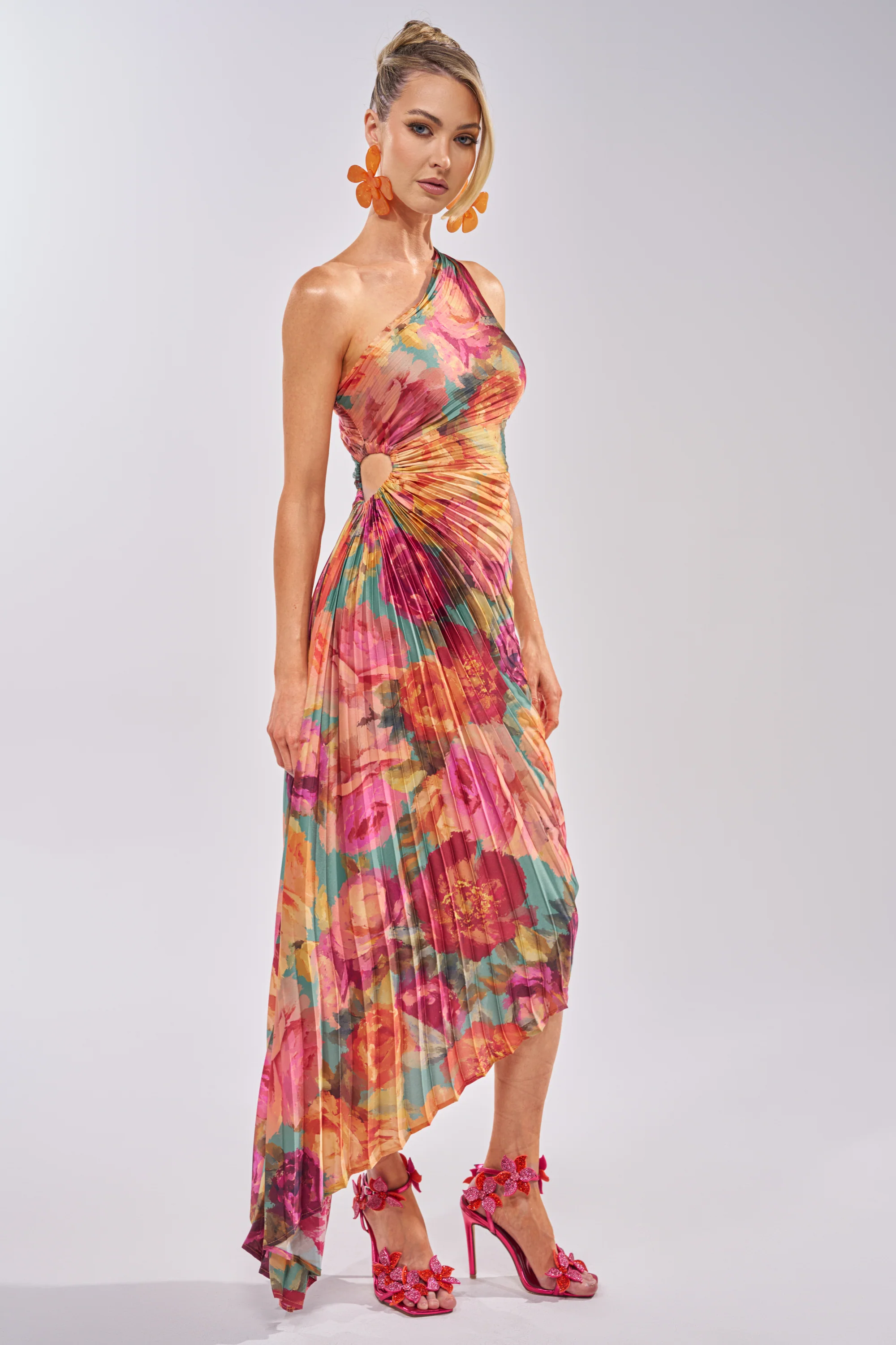 GARDEN FLORAL PLEATED MIDI DRESS - Image 3