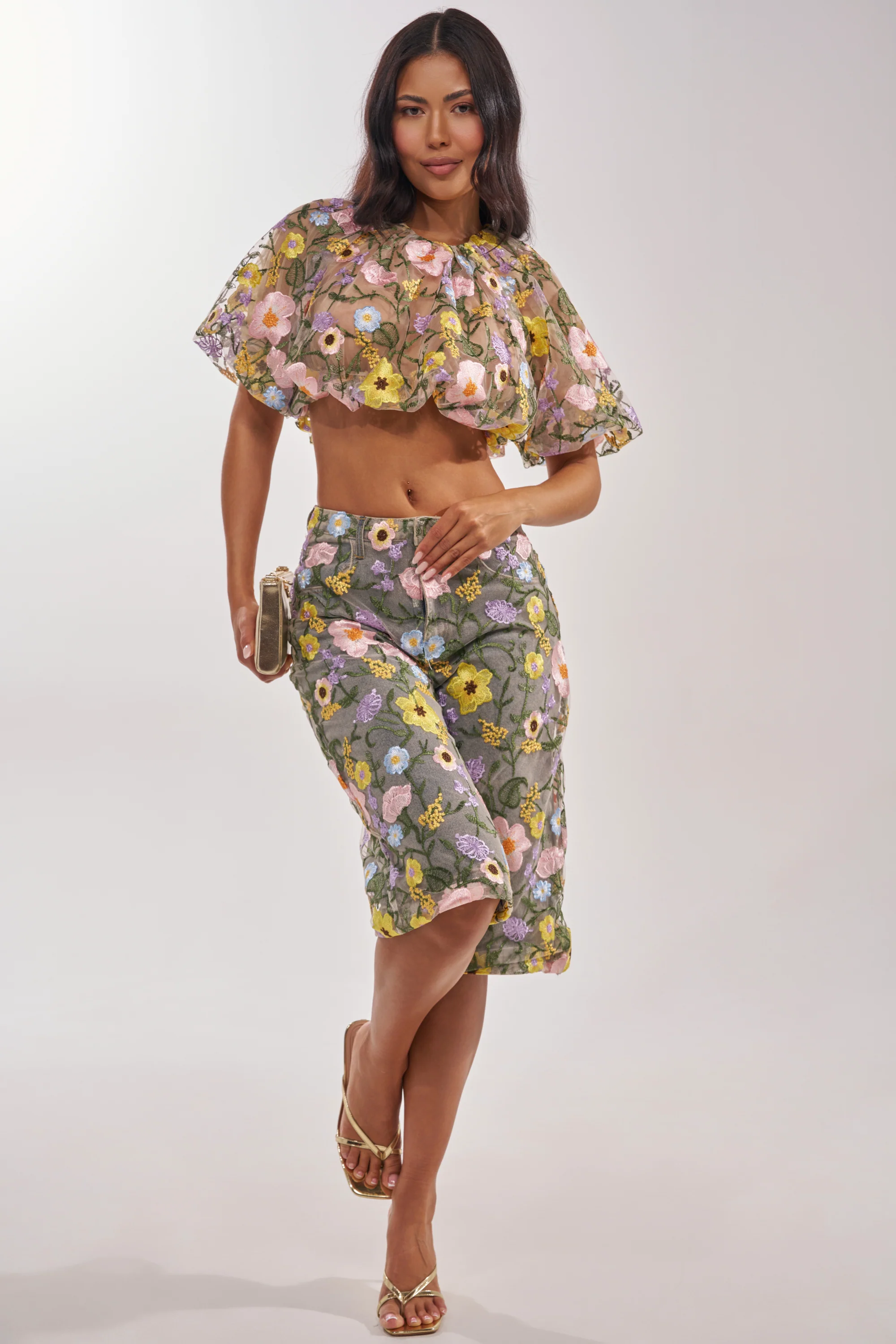 GARDEN PARTY STRETCH DENIM WITH FLORAL TULLE BERMUDA SHORTS - Image 10