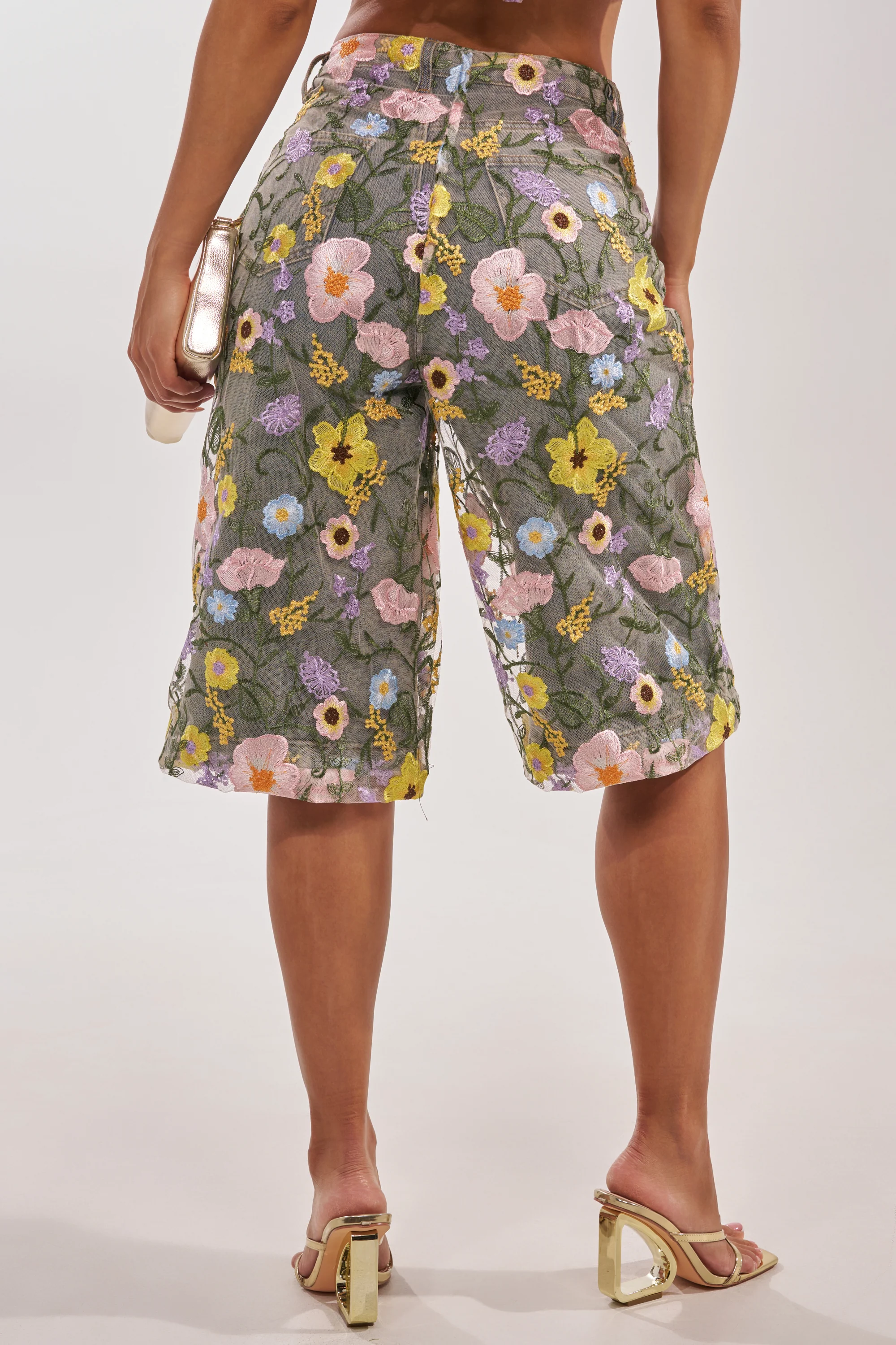 GARDEN PARTY STRETCH DENIM WITH FLORAL TULLE BERMUDA SHORTS - Image 7