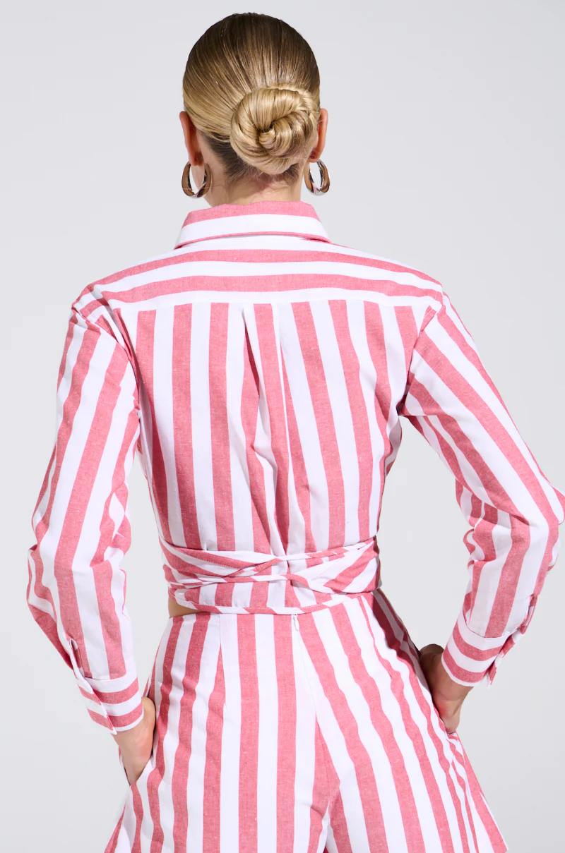 GIRL BYE TIE FRONT STRIPE BLOUSE - Image 3