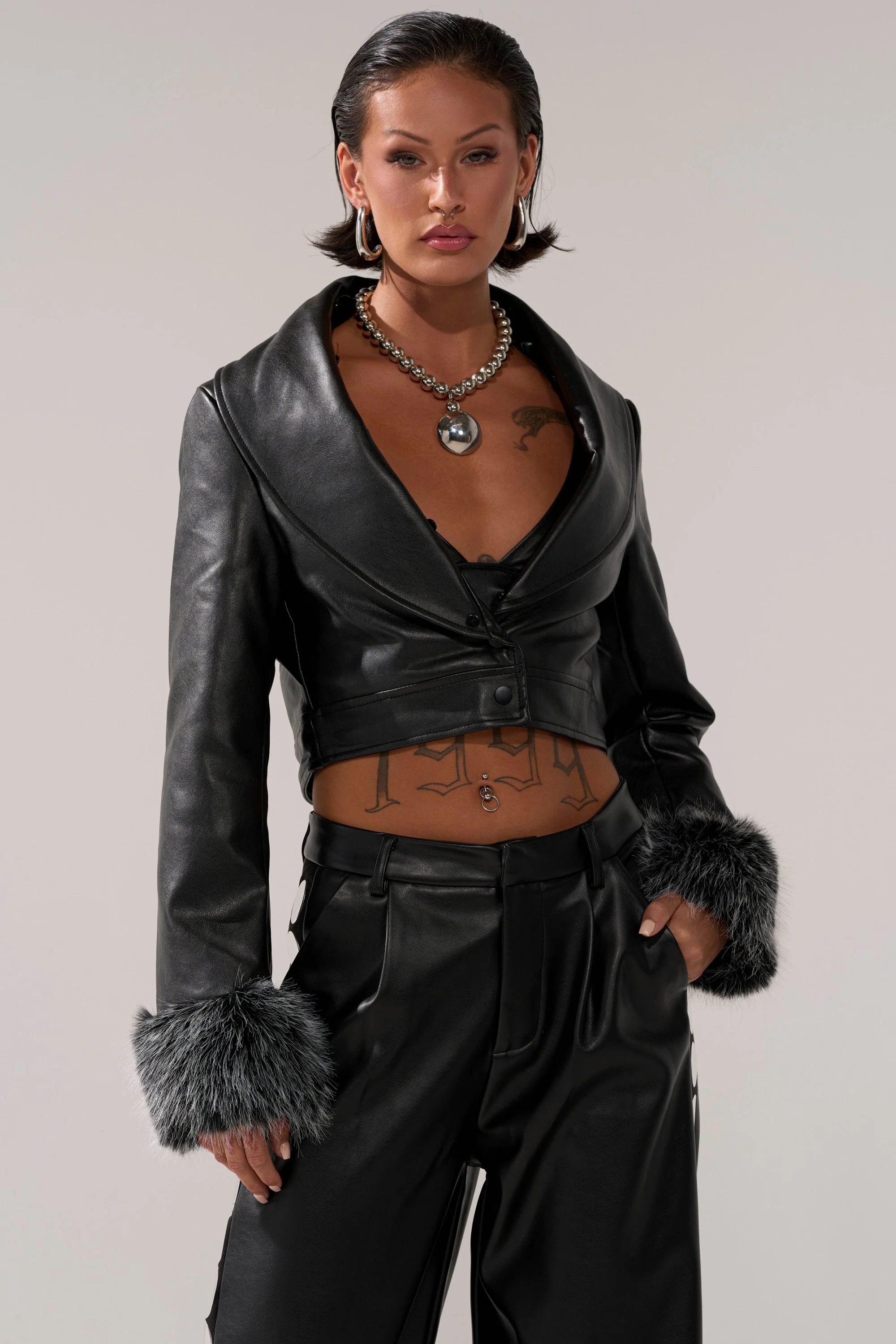GISELE CROP MOTO BLAZER IN BLACK GREY - Image 3