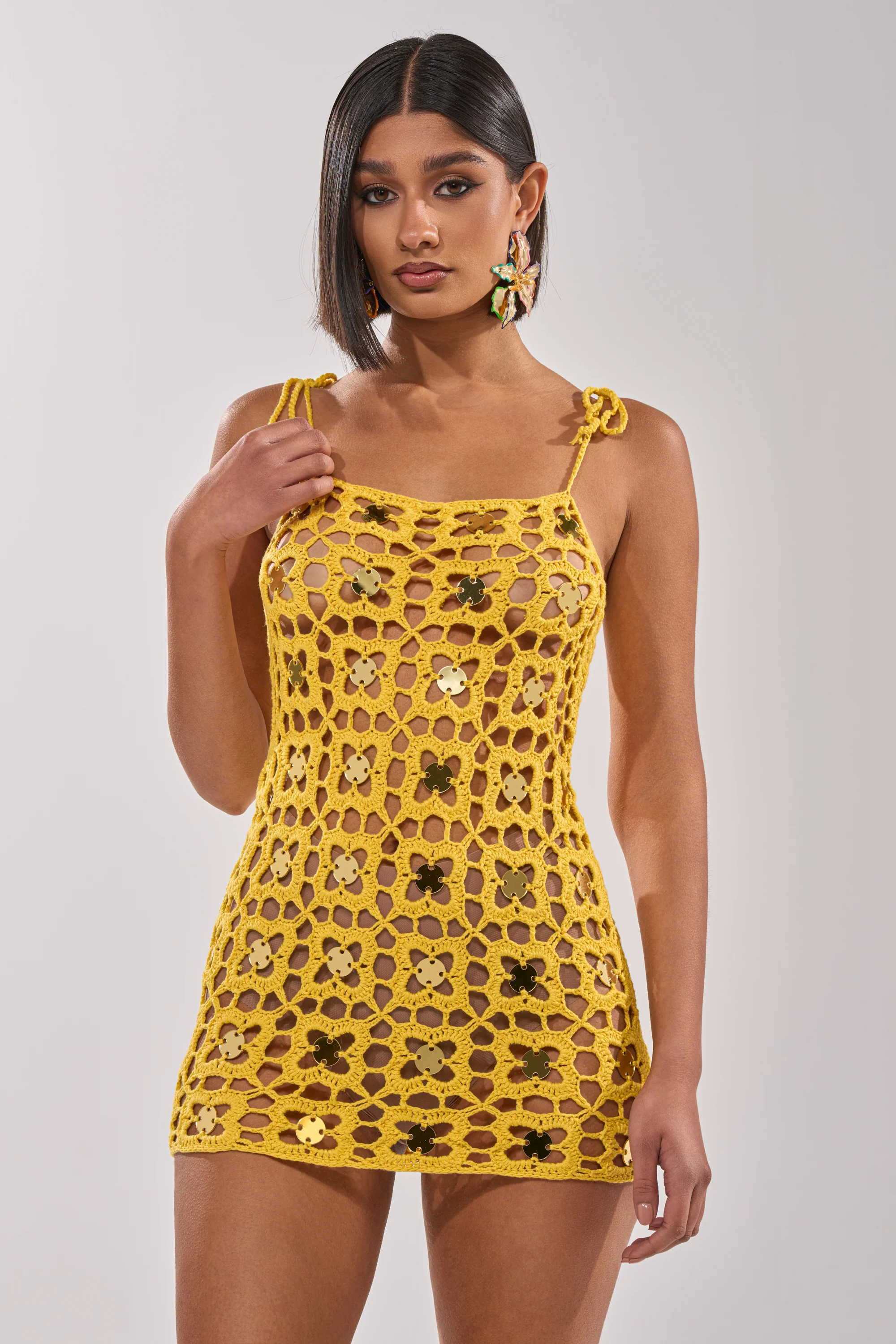 GLOW UP SEQUIN CROCHET MINI DRESS - Image 3