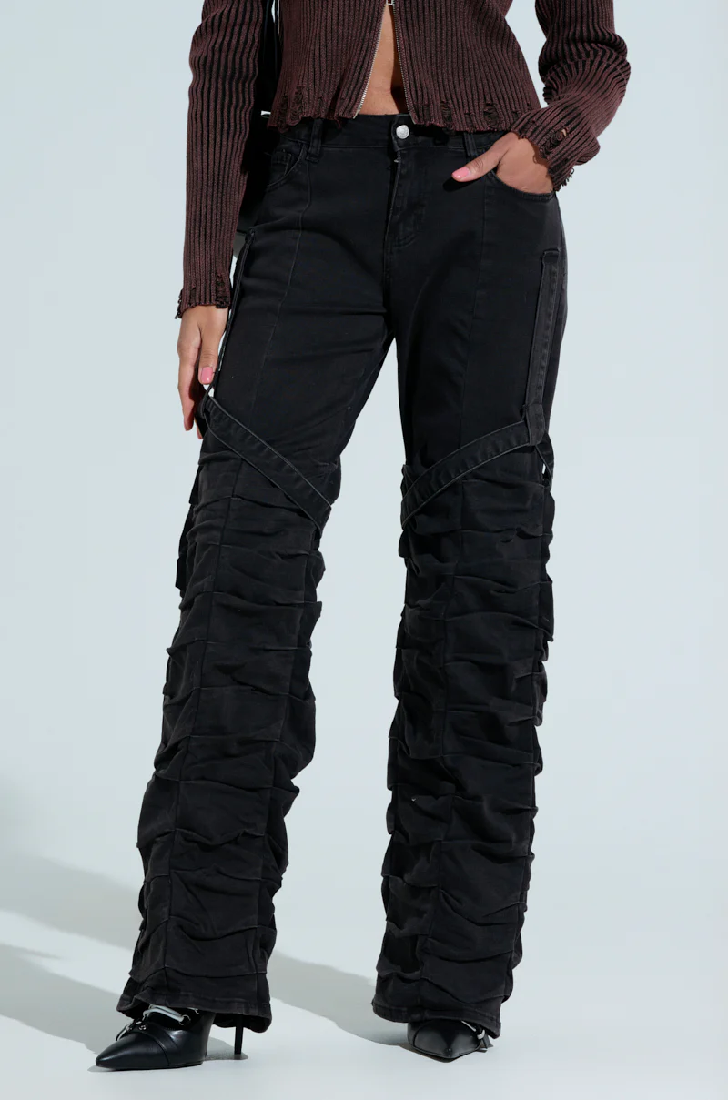 GOING CRAZY BLACK DENIM PANT WITH BUCKLE - Image 2