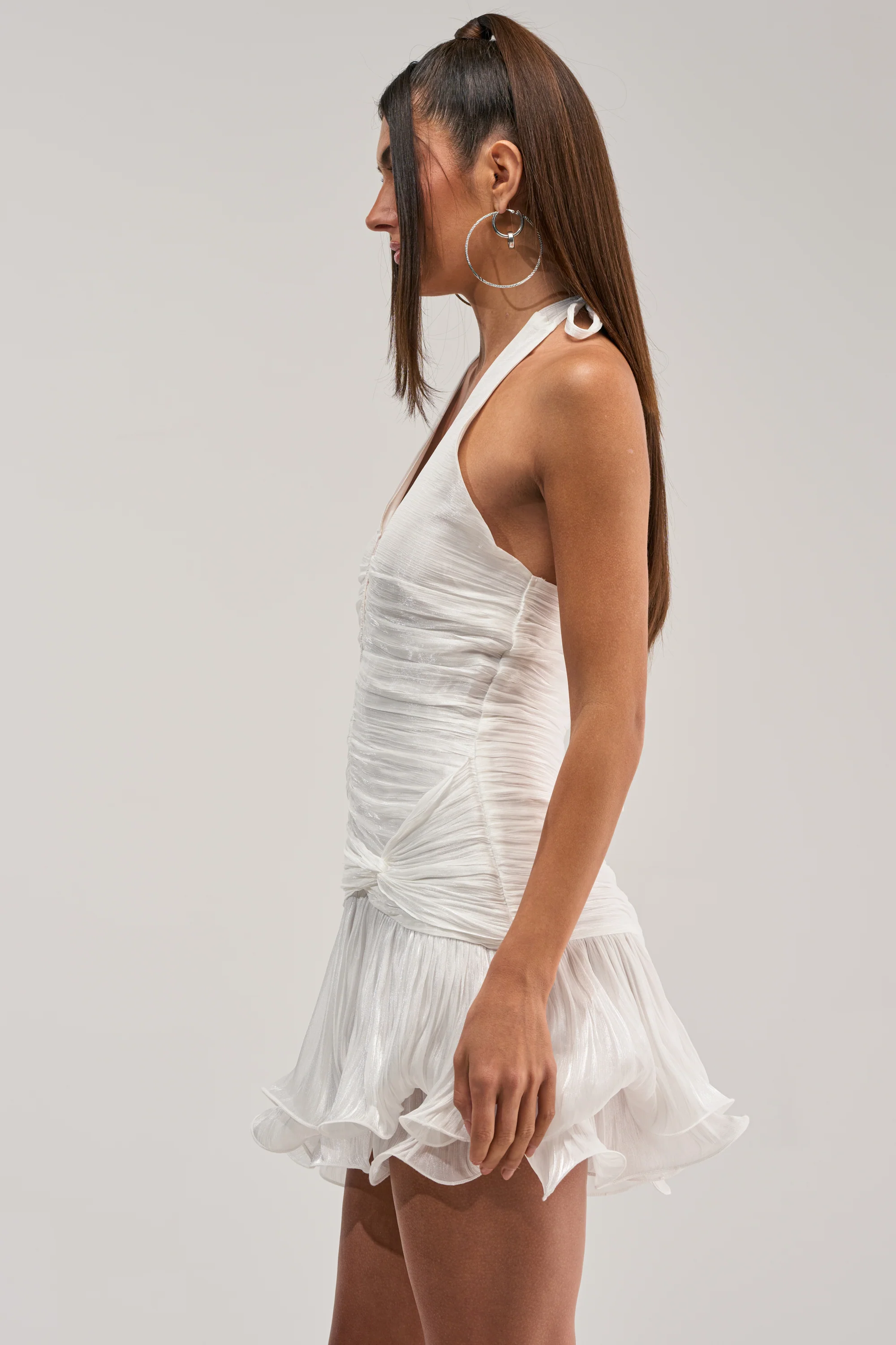 GOLDEN GLAM RUFFLE MINI DRESS IN WHITE - Image 3