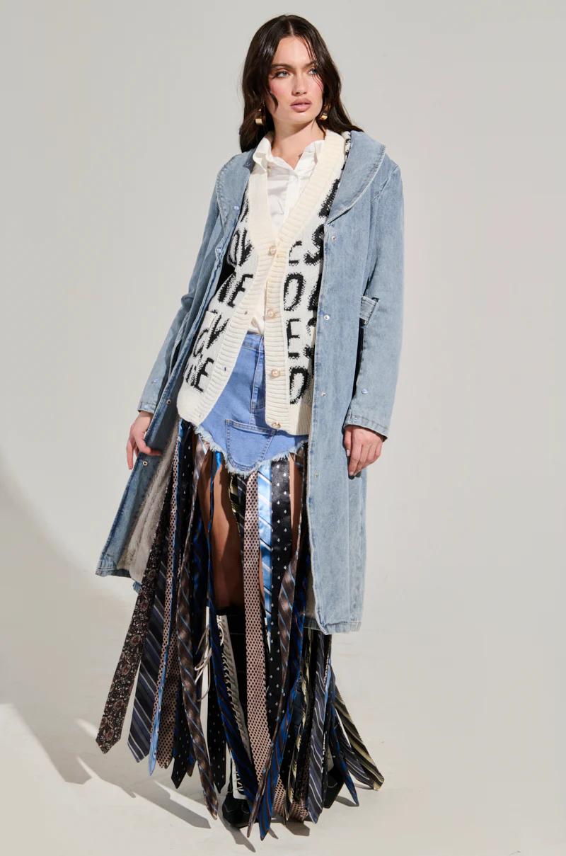KAYA FUR TRIM TRENCH IN DENIM - Image 9