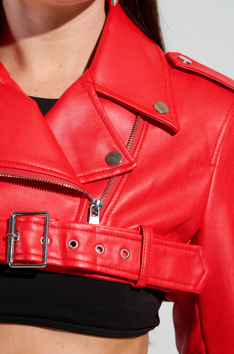 HALF MY HEART ULTRA CROP MOTO IN RED - Image 7