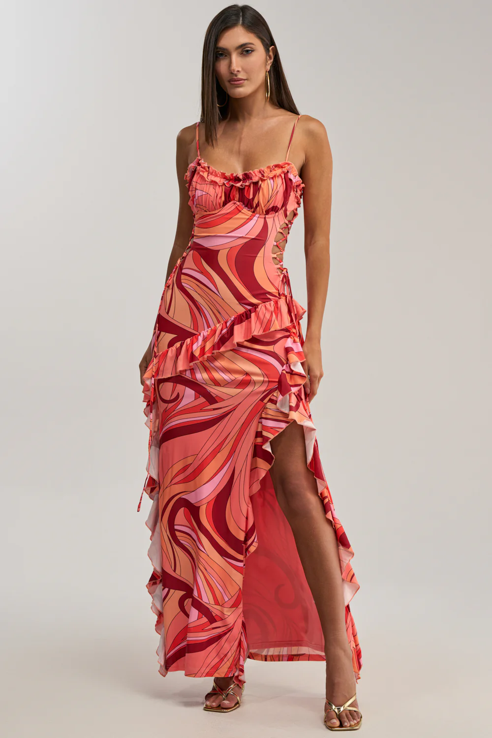 HANDLE WITH CARE ABSTRACT MIDI DRESS IN ORANGE - Image 3