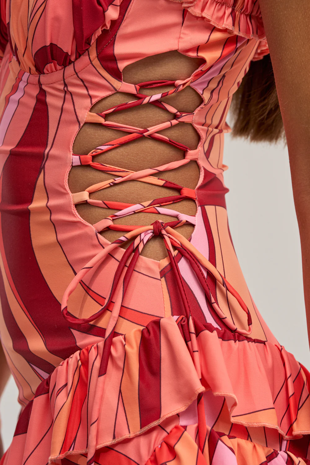 HANDLE WITH CARE ABSTRACT MIDI DRESS IN ORANGE - Image 7