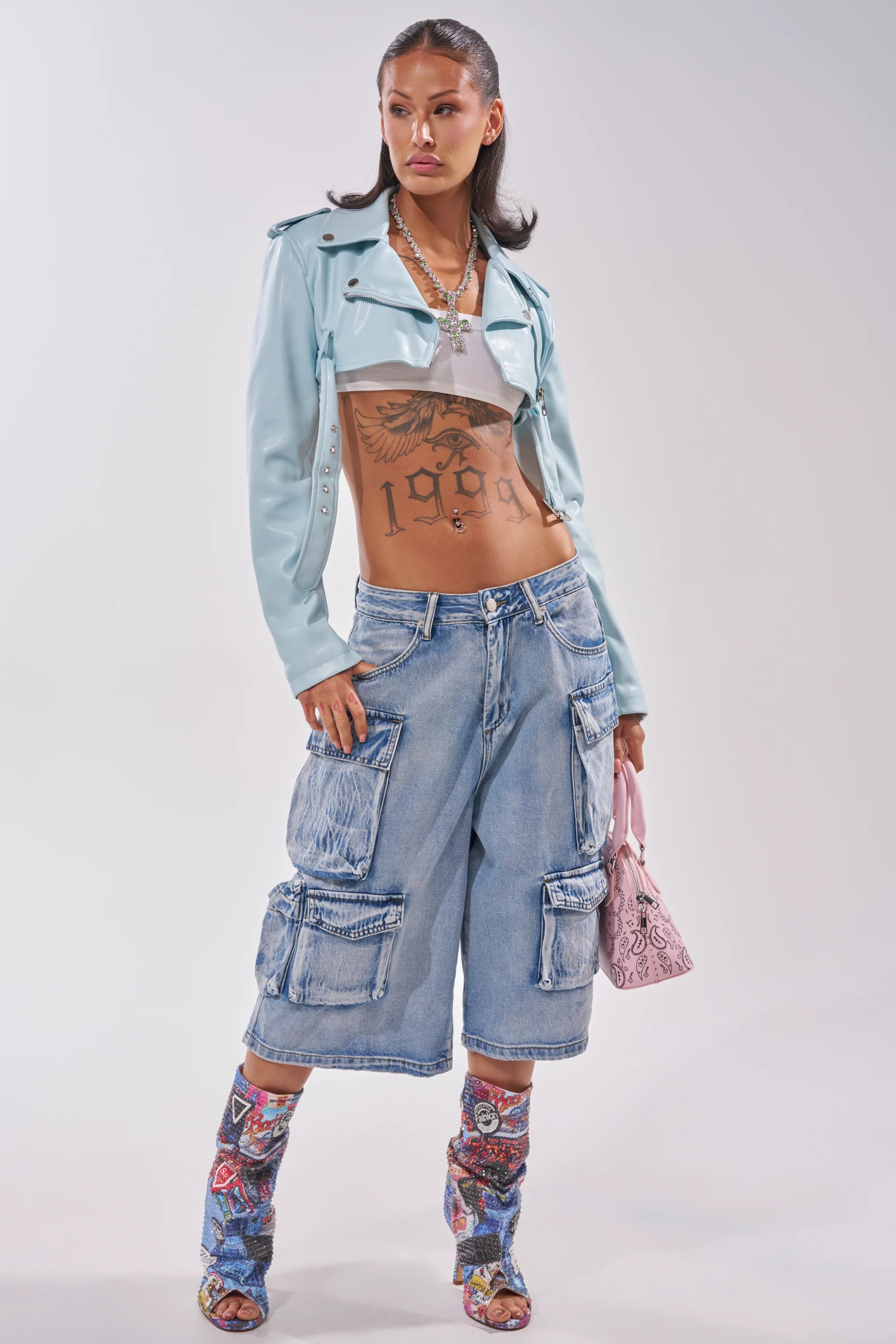 HARLEY LUXE ULTRA CROP MOTO IN LIGHT BLUE - Image 7