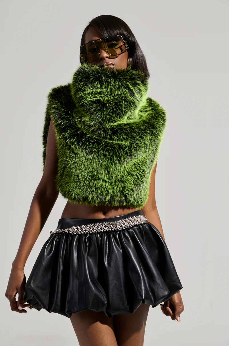 HEADED TO ASPEN SLEEVELESS FUR TOP IN GREEN - Image 2