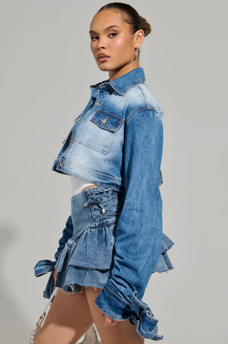 HERE FOR A GOOD TIME CROPPED DENIM JACKET - Image 4