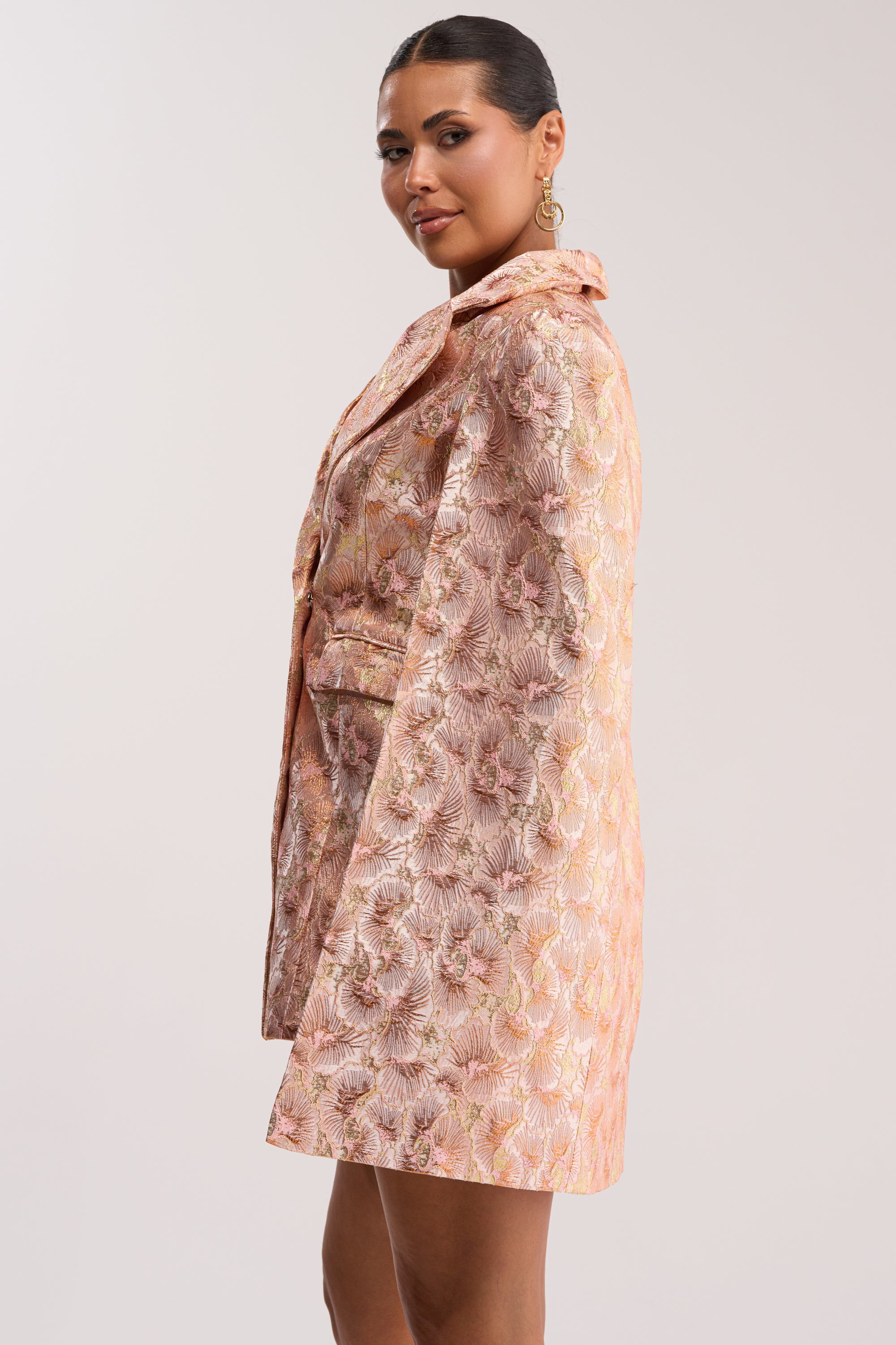 IMANI BROCADE CAPE SLEEVE BLAZER DRESS IN ORANGE - Image 3