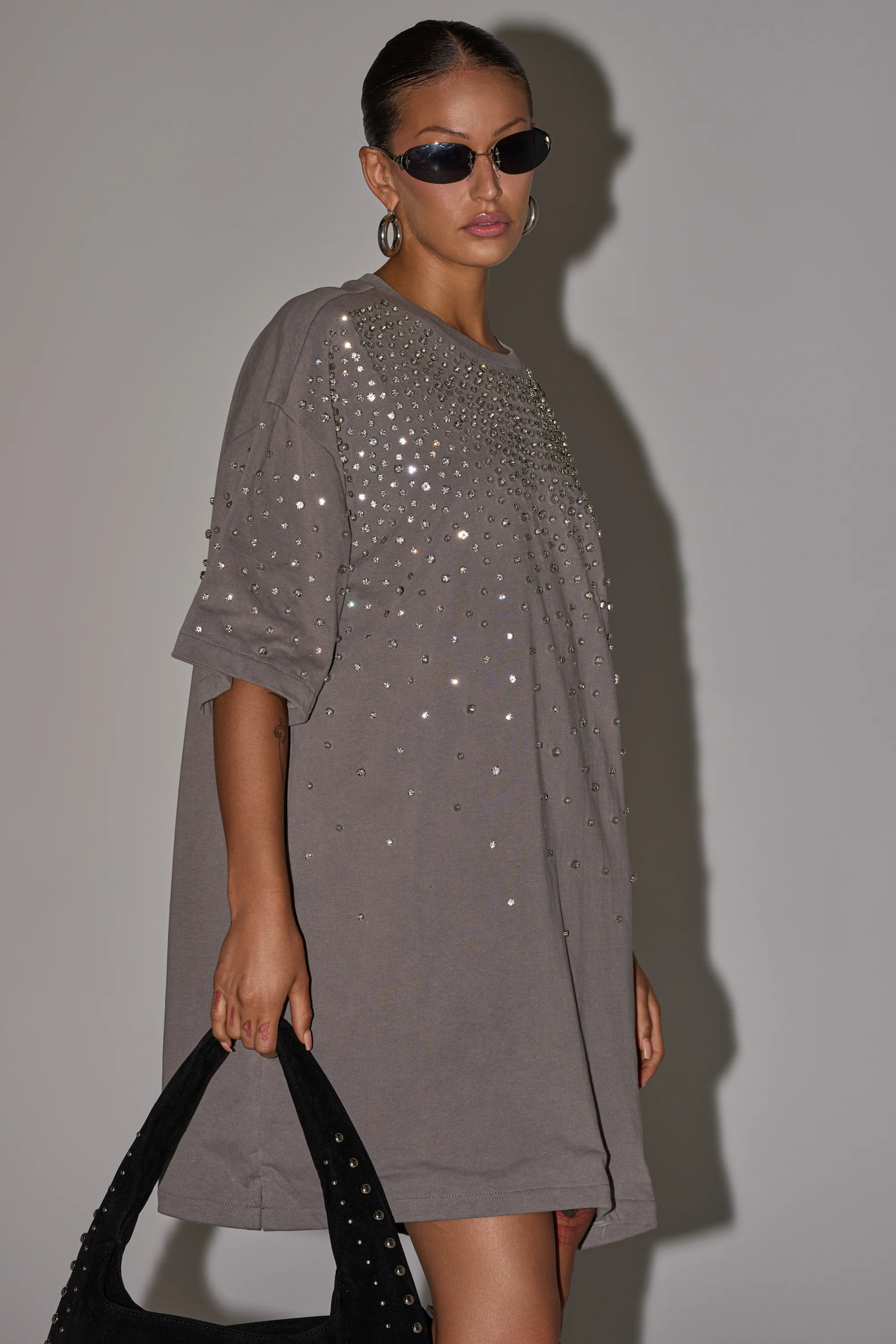 IN MY ELEMENT RHINESTONE TEE SHIRT MINI DRESS - Image 2