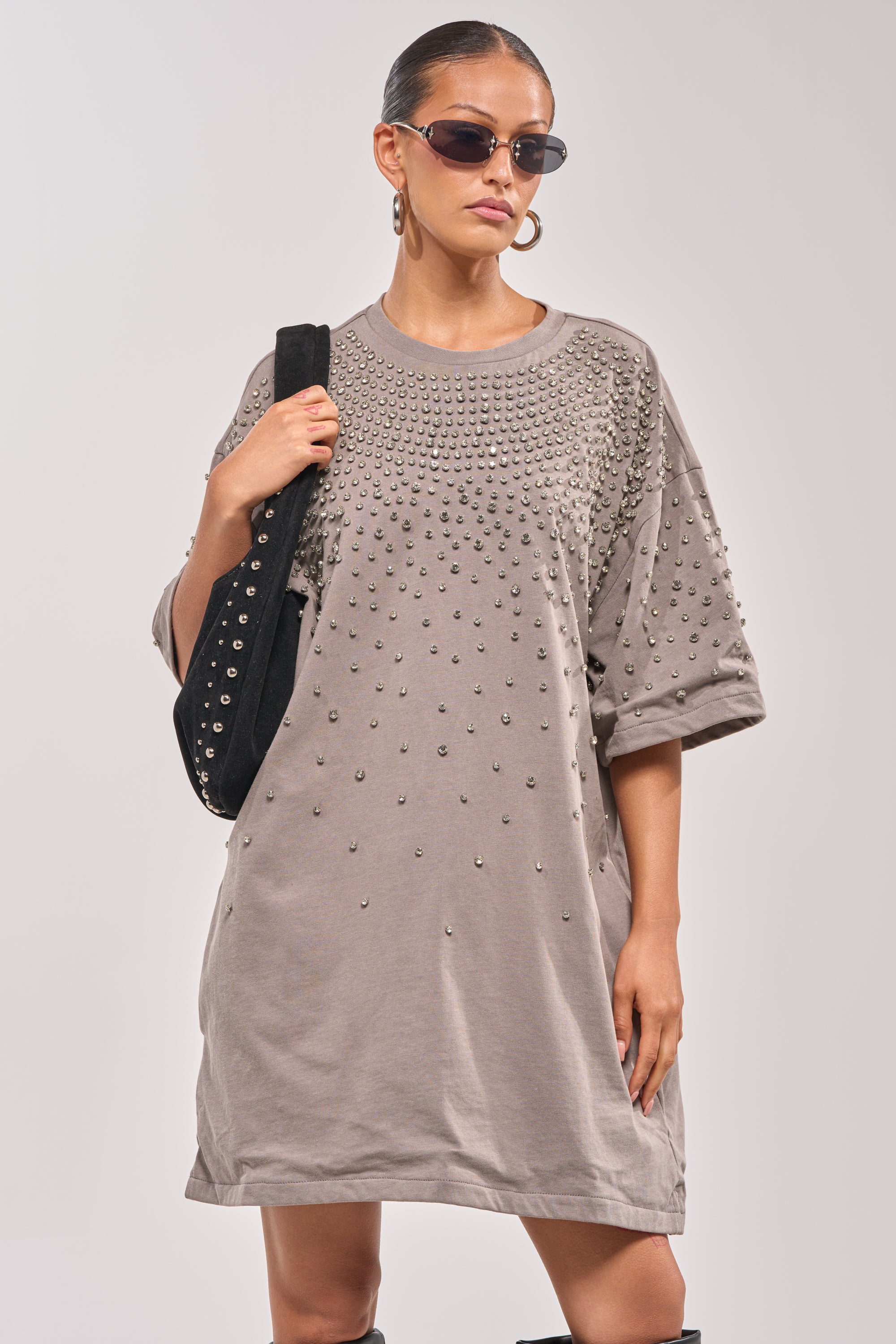 IN MY ELEMENT RHINESTONE TEE SHIRT MINI DRESS - Image 3