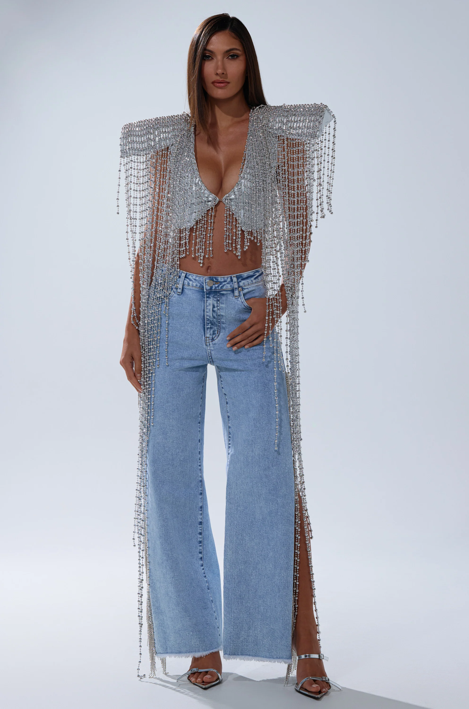 IN MY OWN LANE SILVER BEADED TOP - Image 2