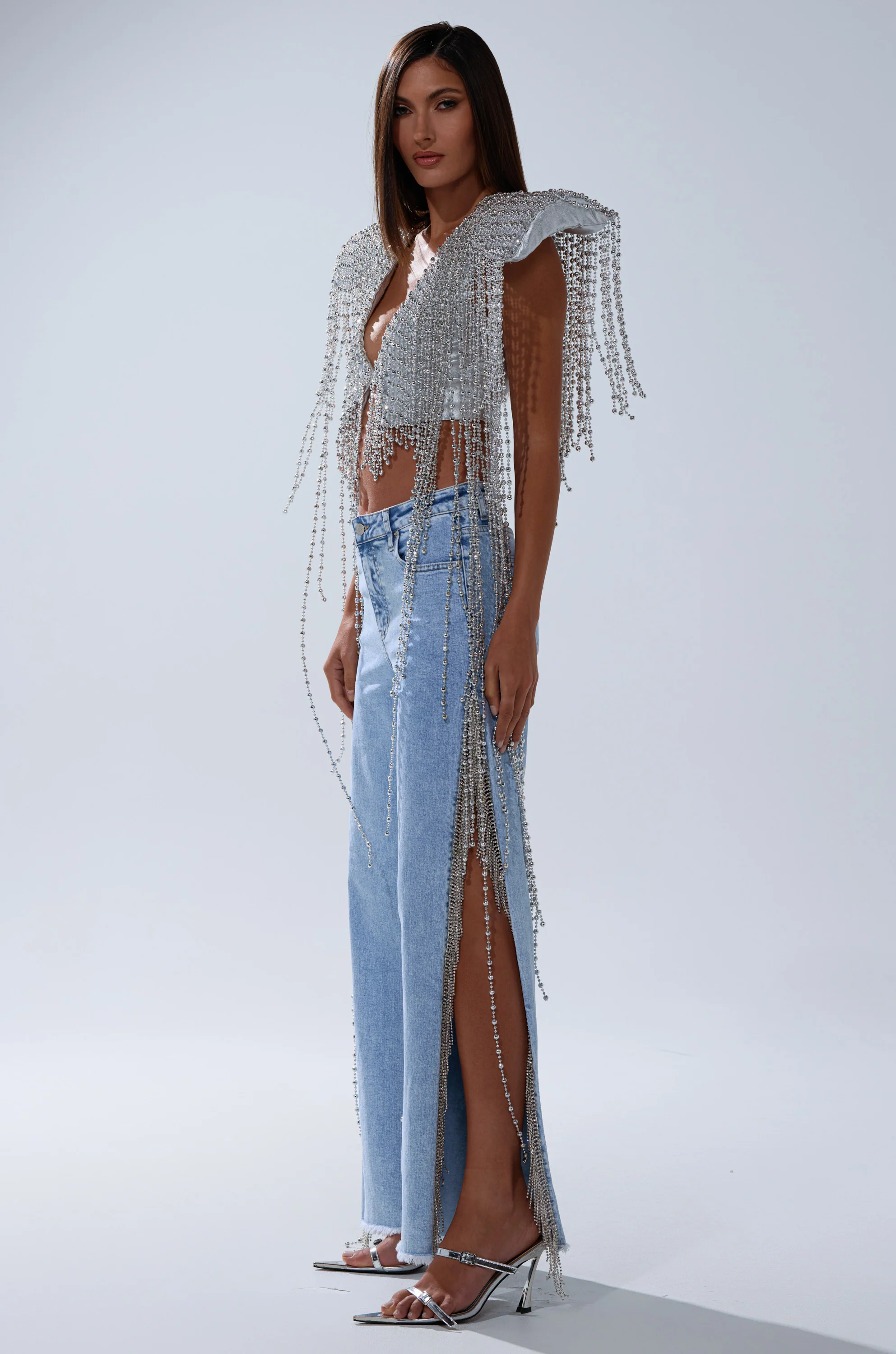 IN MY OWN LANE SILVER BEADED TOP - Image 5