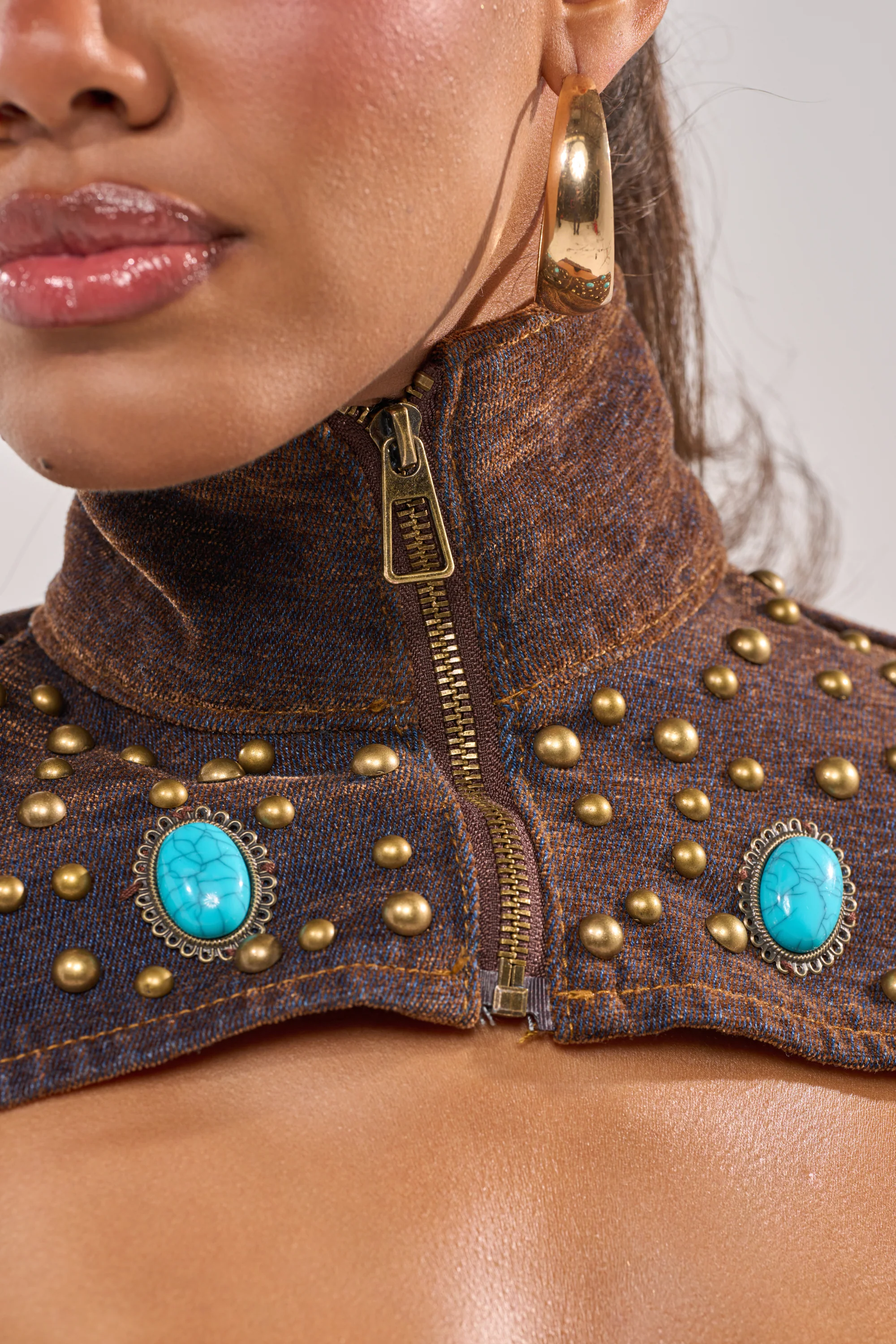 INDIGO STUDDED DENIM BOLERO - Image 8