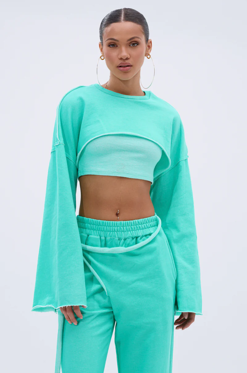 ISSA DOUBLE LAYER CROP SWEATSHIRT IN TIFFANY - Image 2