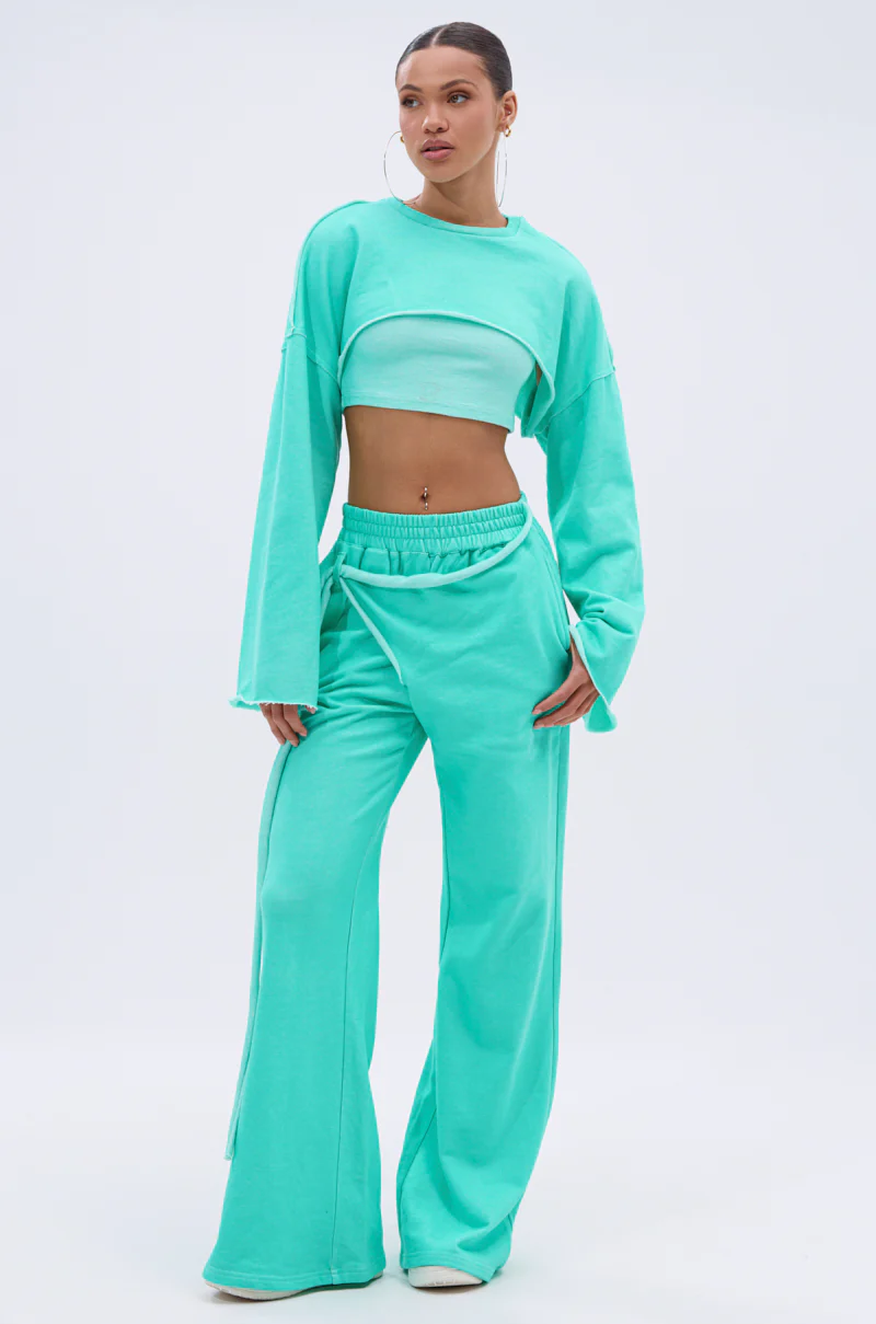 ISSA DOUBLE LAYER CROP SWEATSHIRT IN TIFFANY - Image 6