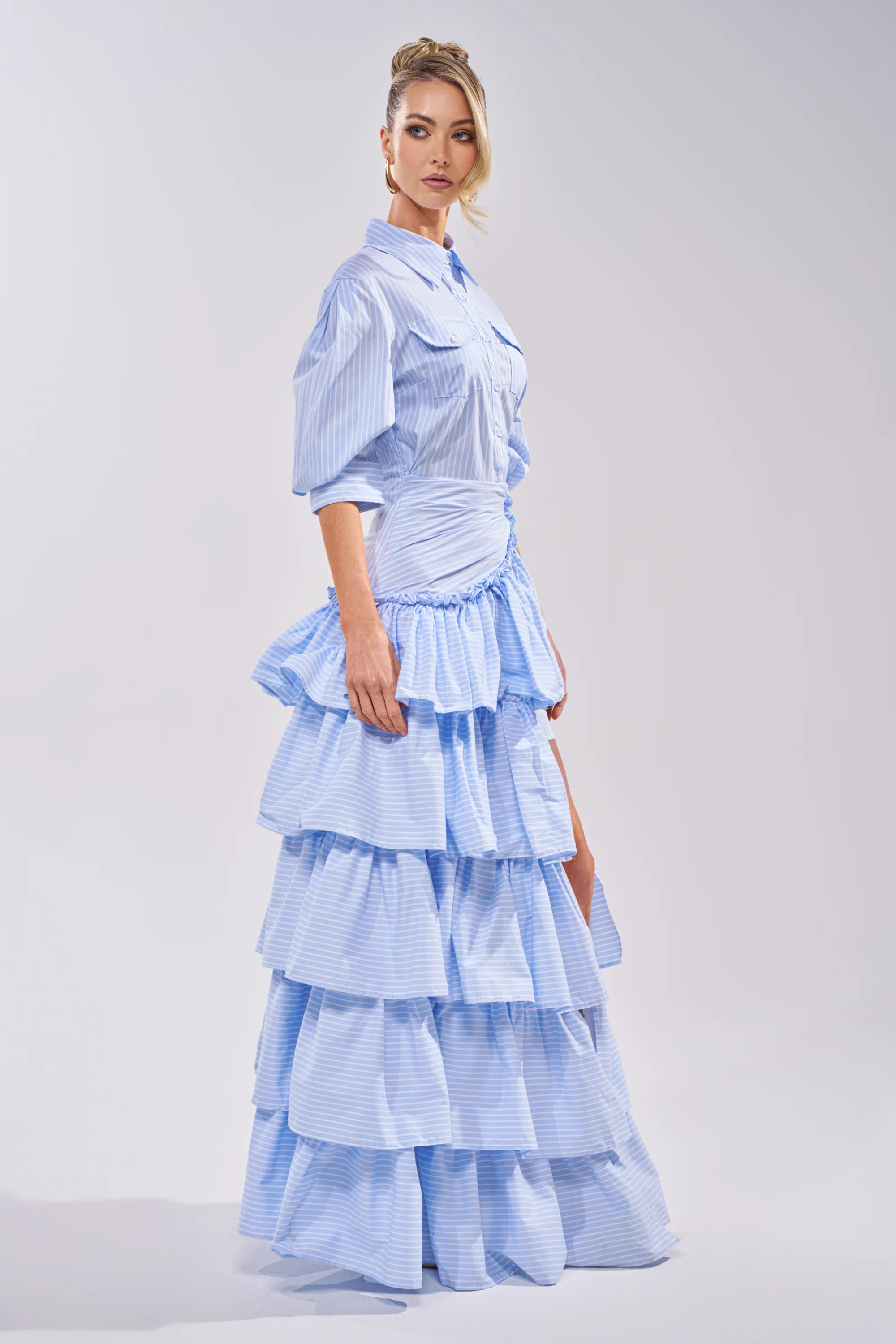 IT'S A DATE POPLIN MAXI DRESS IN BLUE - Image 5