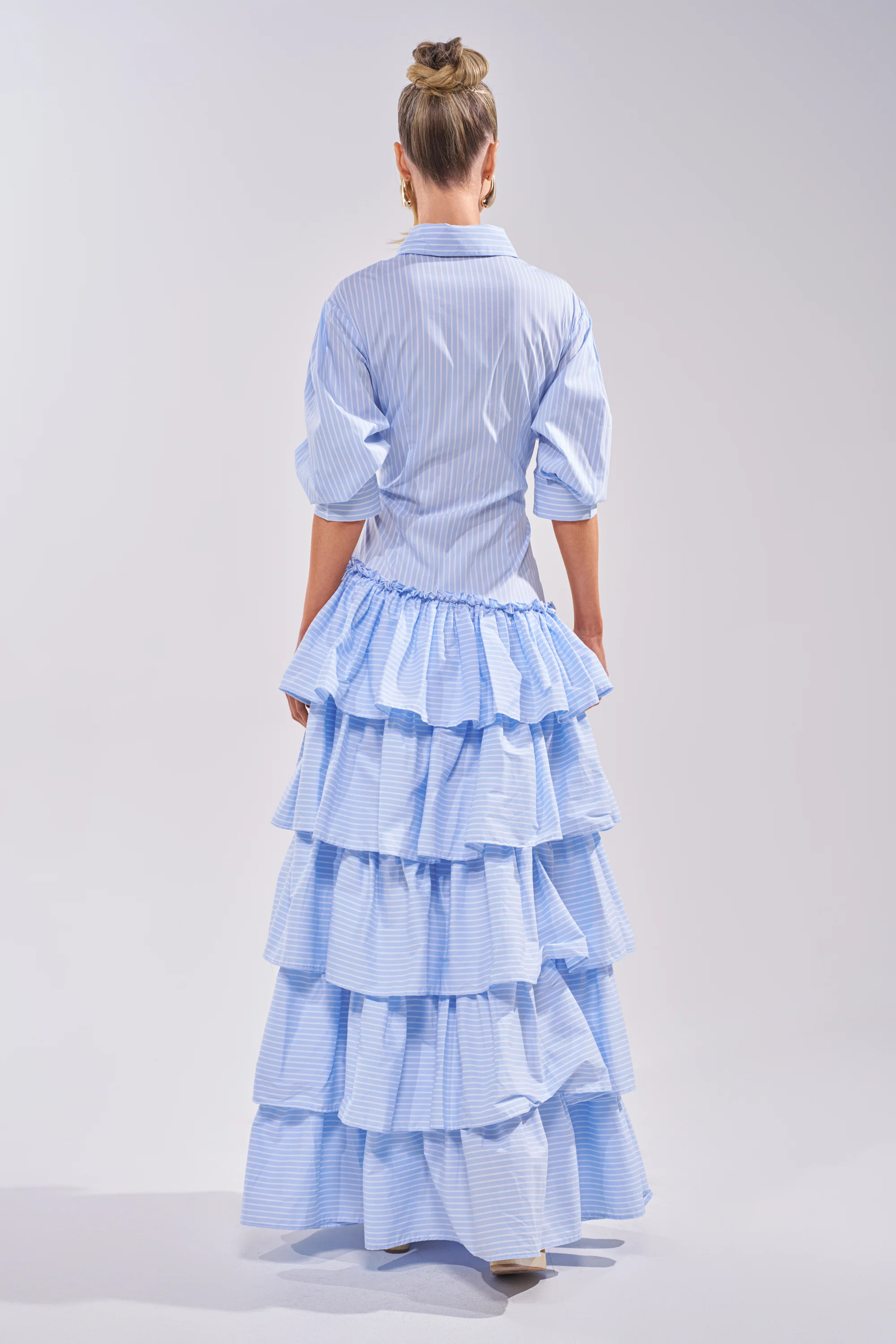 IT'S A DATE POPLIN MAXI DRESS IN BLUE - Image 6