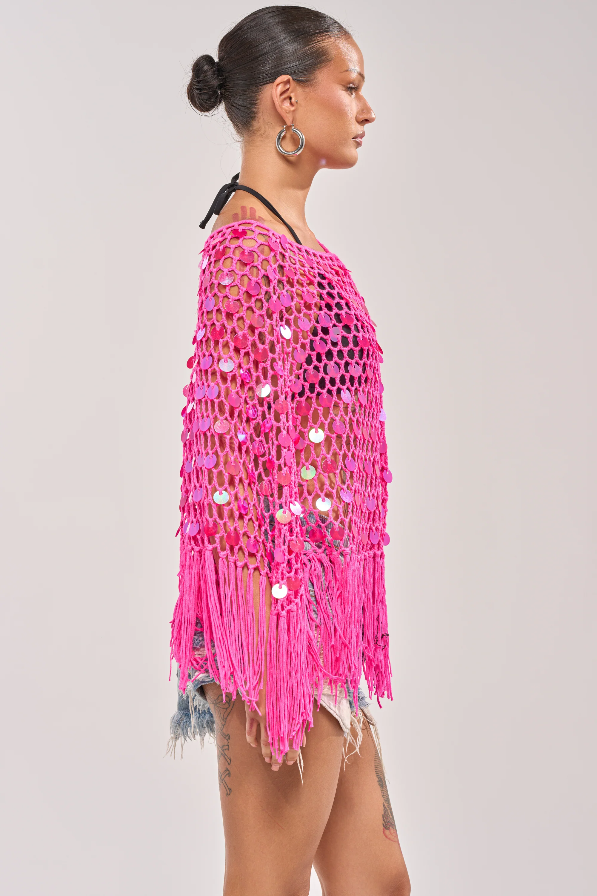 ITS MY WORLD CROCHET SEQUIN PONCHO - Image 4