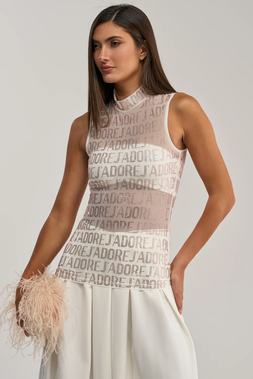 J'ADORE EMBELLISHED MESH TOP IN WHITE - Image 2