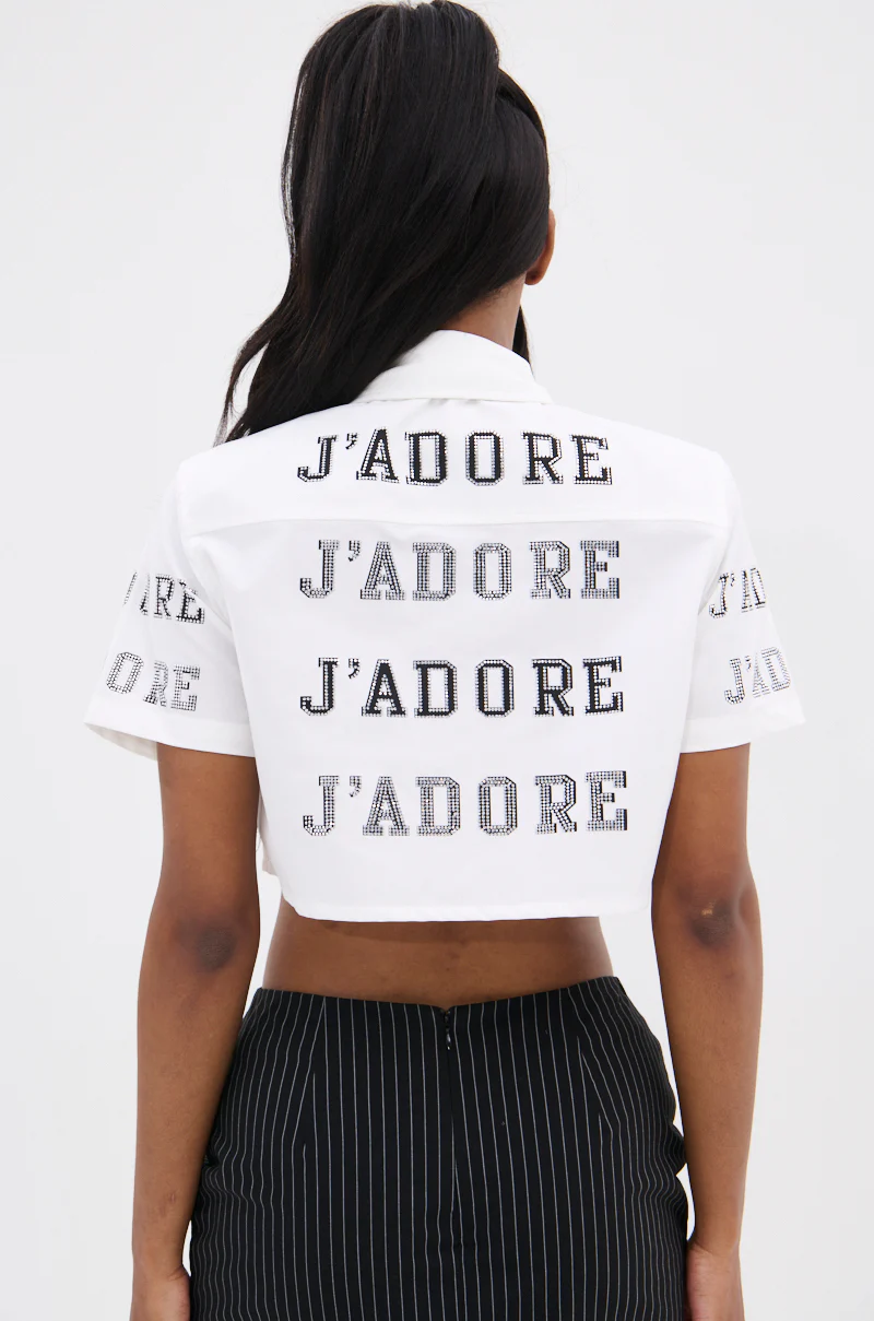 J'ADORE RHINESTONE CROPPED BUTTON DOWN - Image 6
