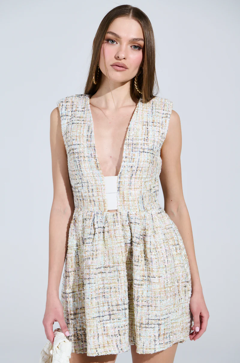 JUST A GIRL TWEED MINI DRESS IN WHITE - Image 2