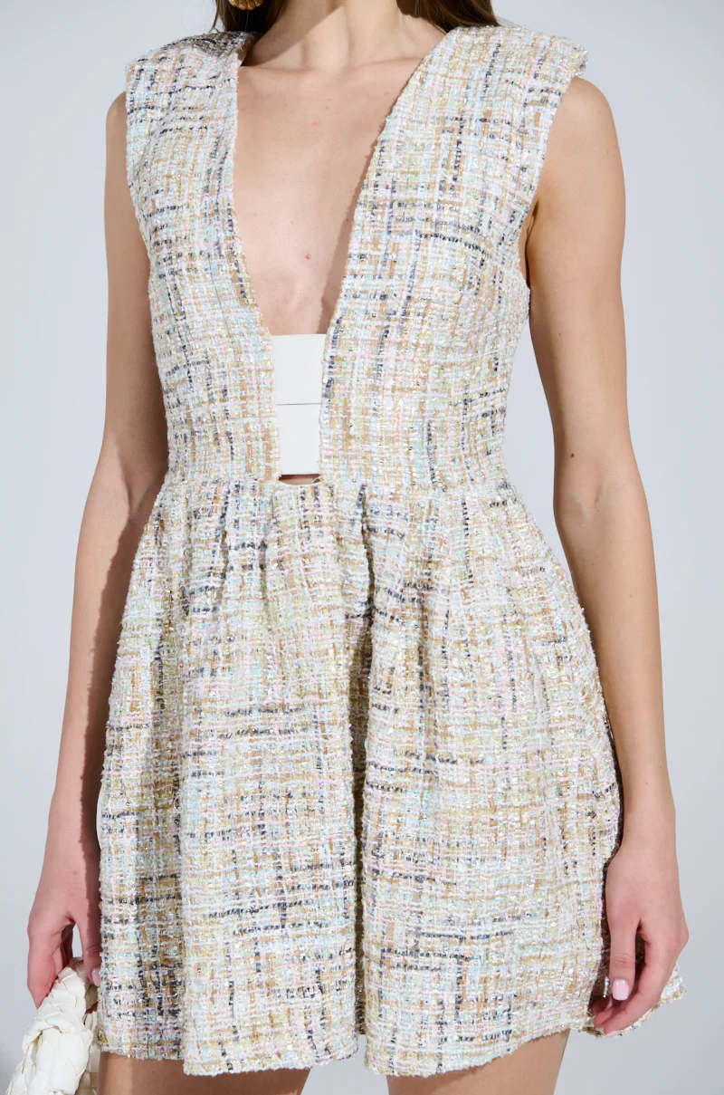 JUST A GIRL TWEED MINI DRESS IN WHITE - Image 6