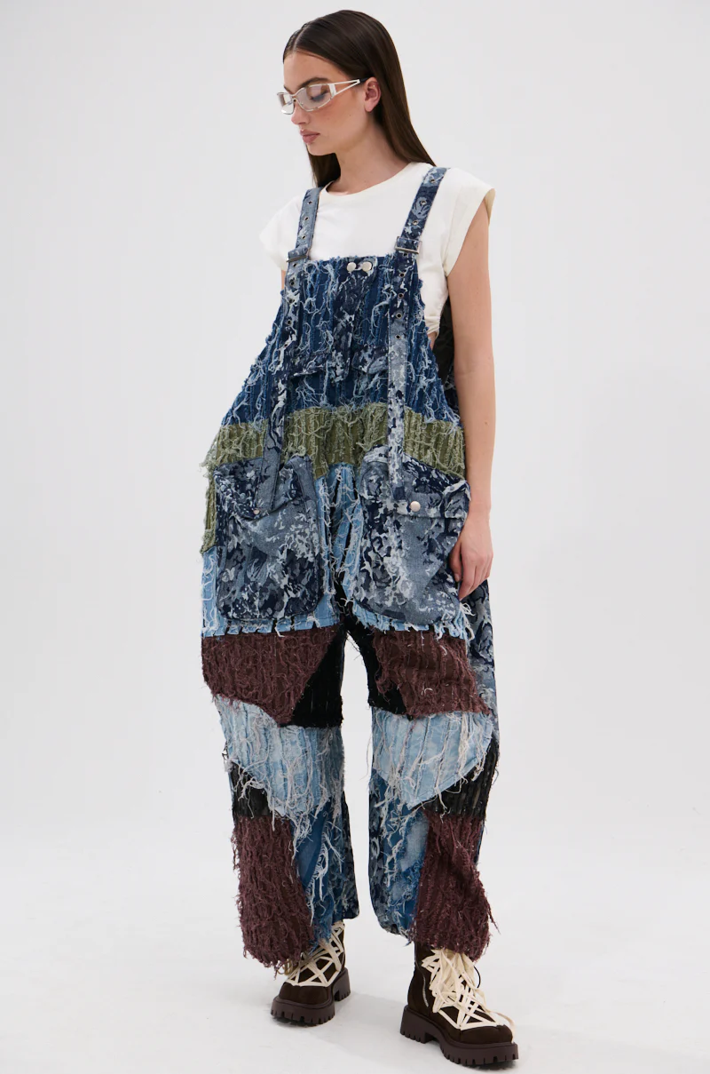 JUST LIKE THAT BAGGY FIT OVERALLS IN PATCHWORK DENIM - Image 2