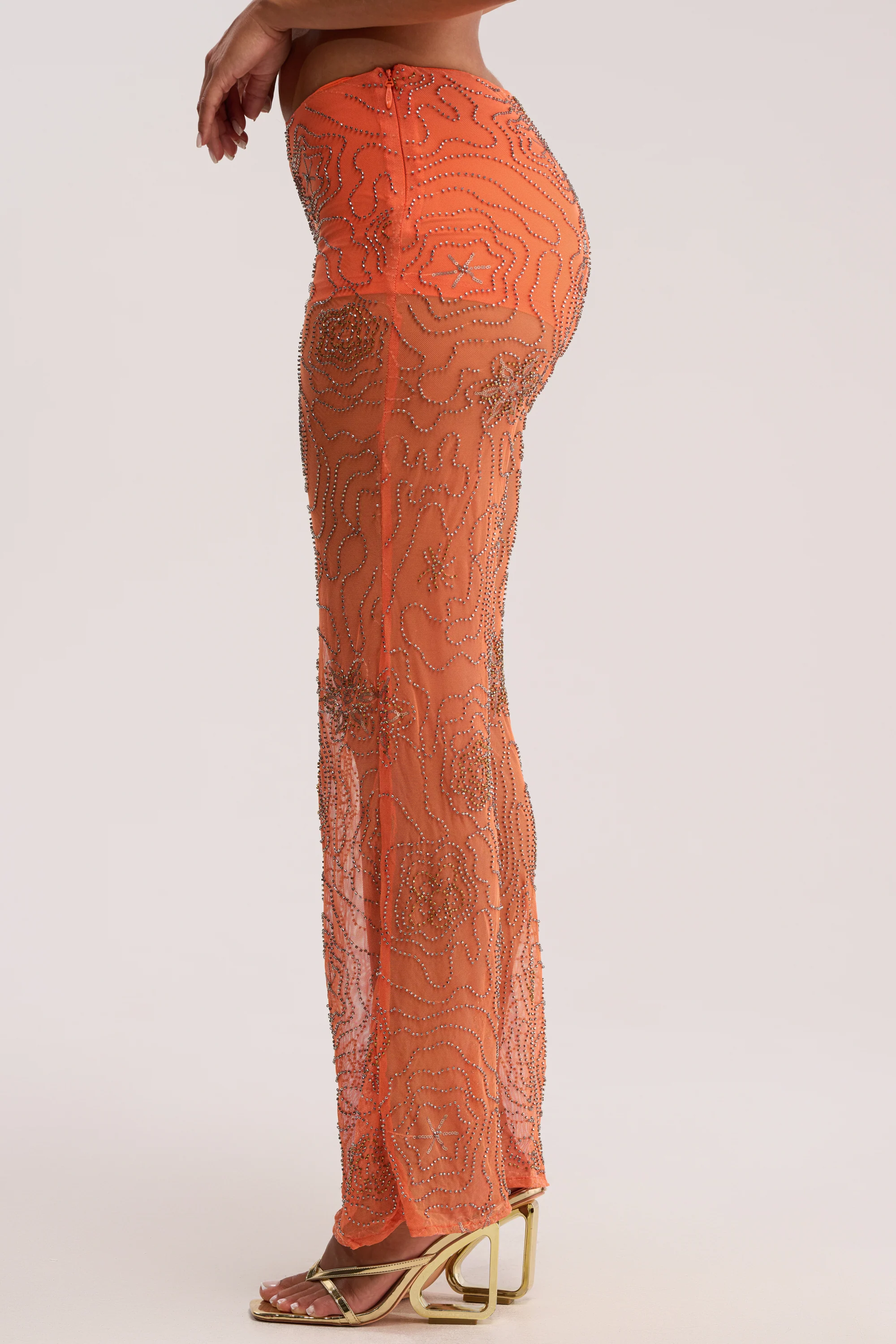 KATE EMBELLISHED MESH PANT IN ORANGE - Image 3