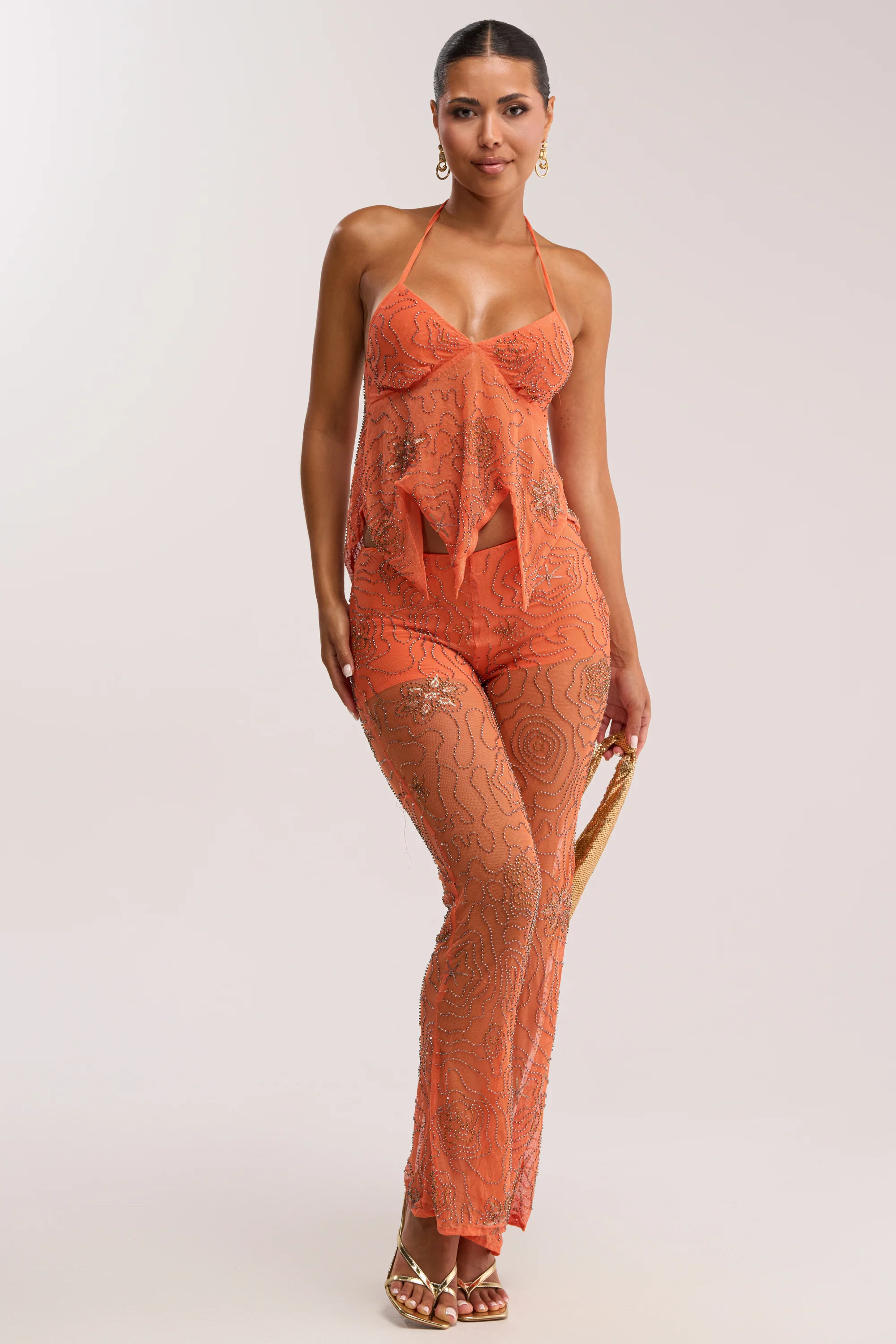KATE EMBELLISHED MESH PANT IN ORANGE - Image 5