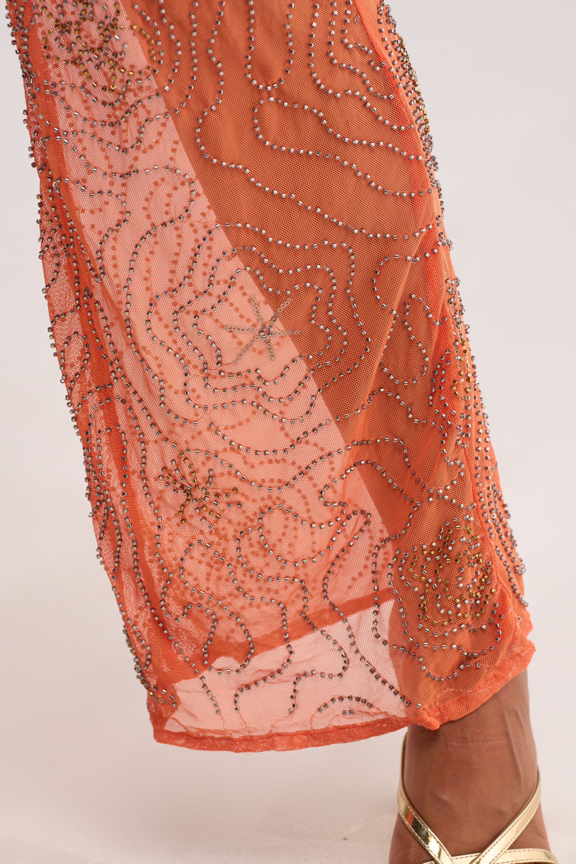KATE EMBELLISHED MESH PANT IN ORANGE - Image 8