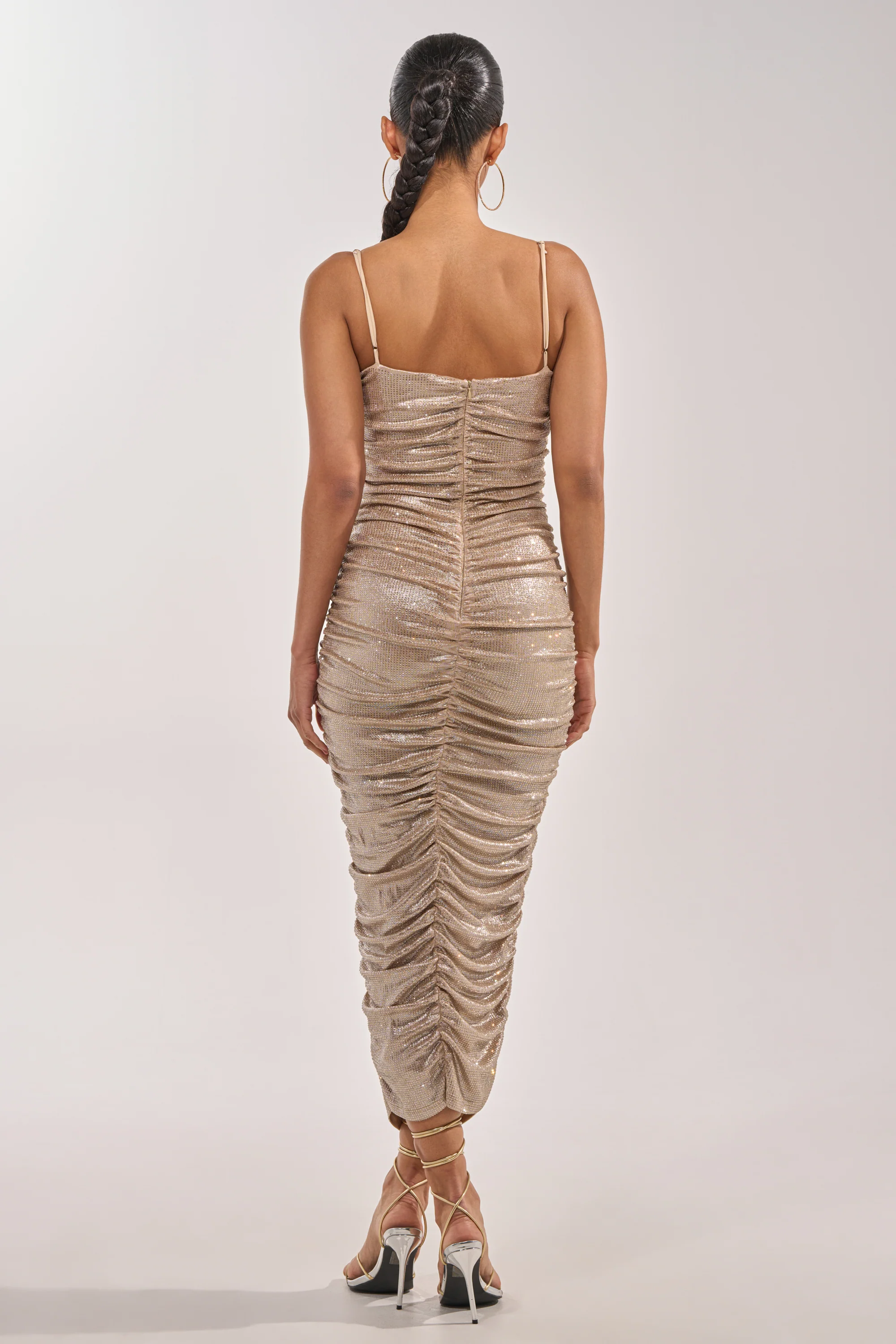 KILL THE LIGHTS STRAPLESS RHINESTONE MIDI DRESS IN CHAMPAGNE - Image 7