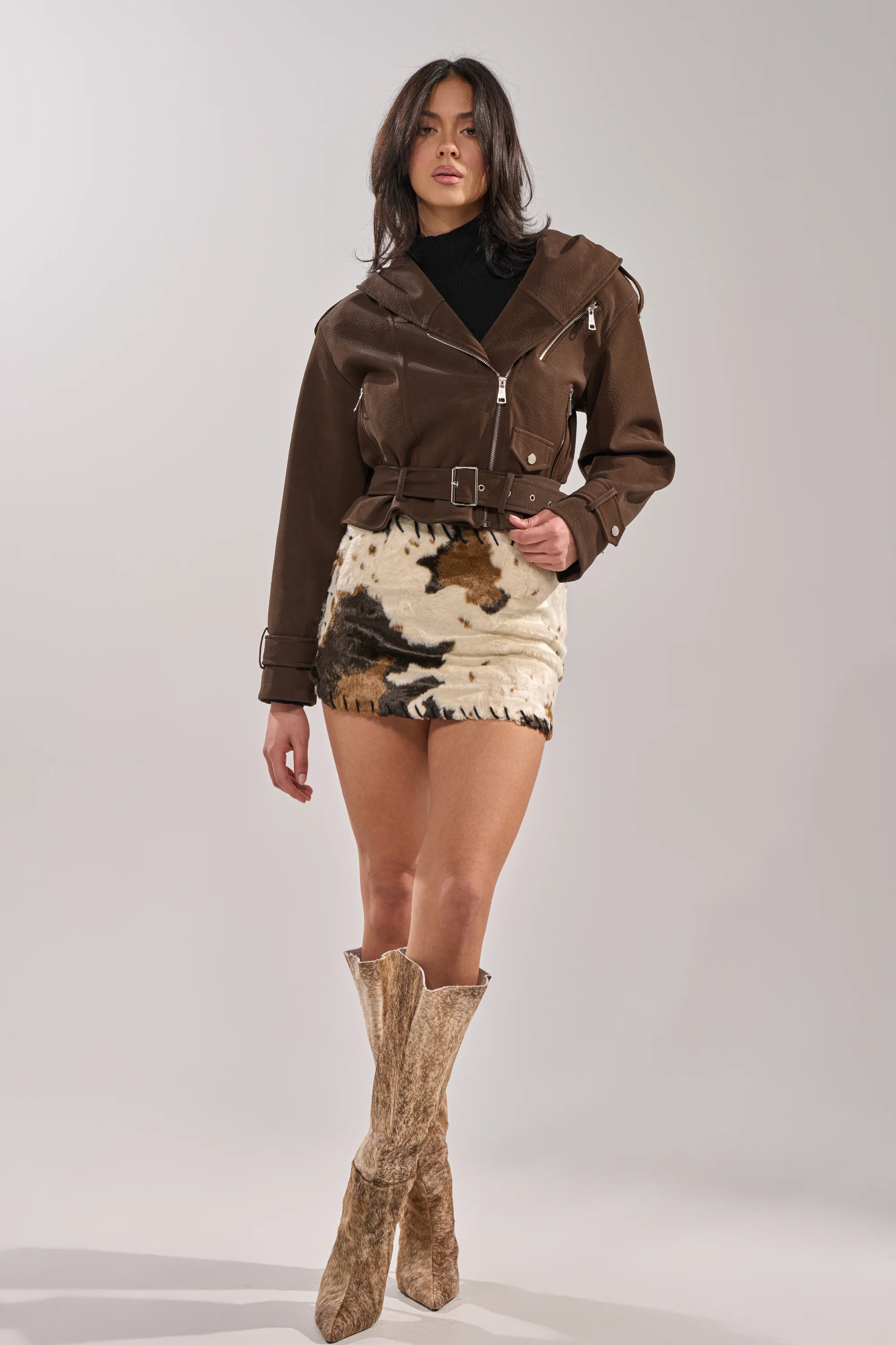 KIRA SUEDE EFFECT HOODED MOTO
