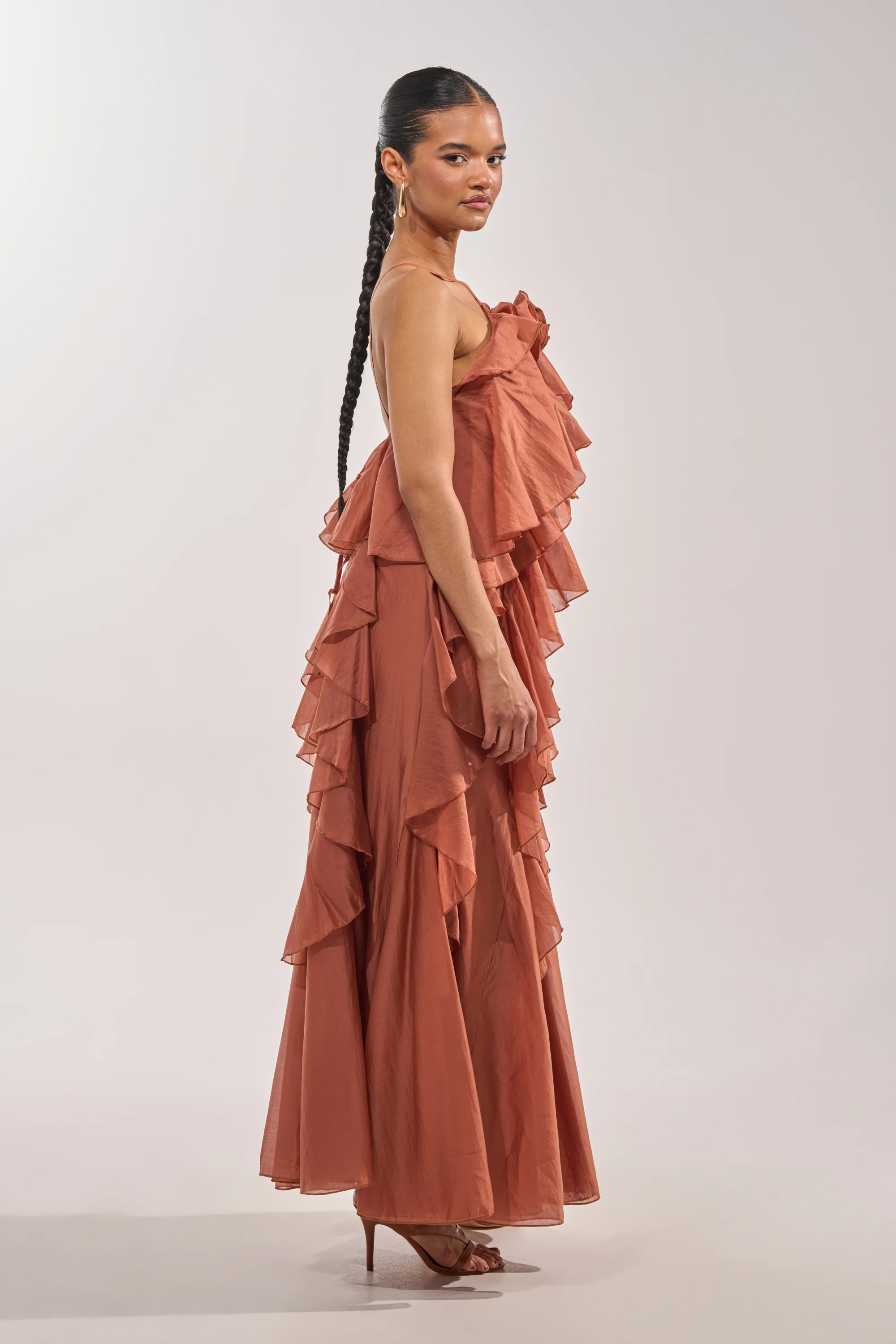KISS ME SLOW CHIFFON MAXI DRESS IN RUST - Image 4