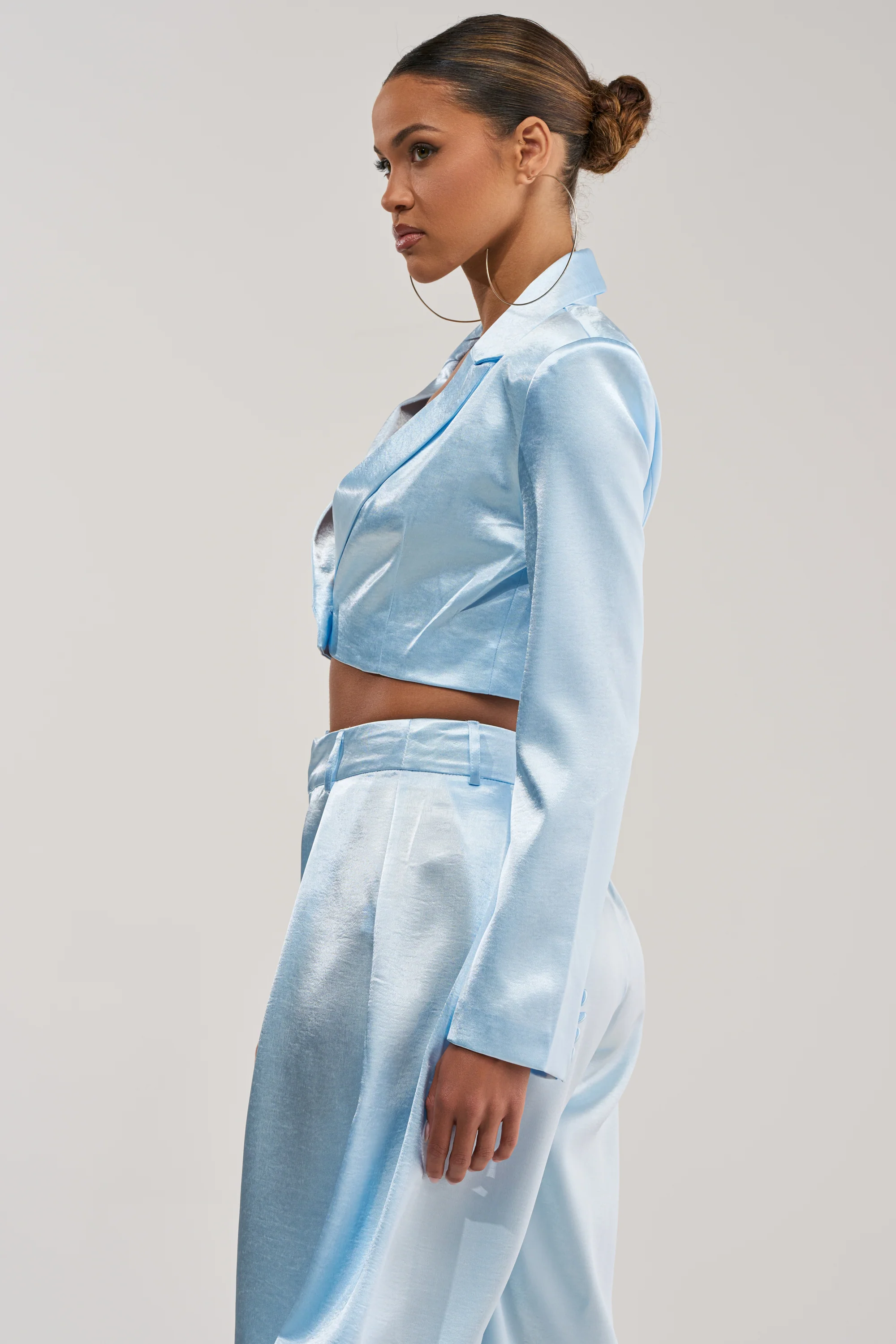 KYLA ICY BLUE SATIN BLAZER - Image 3