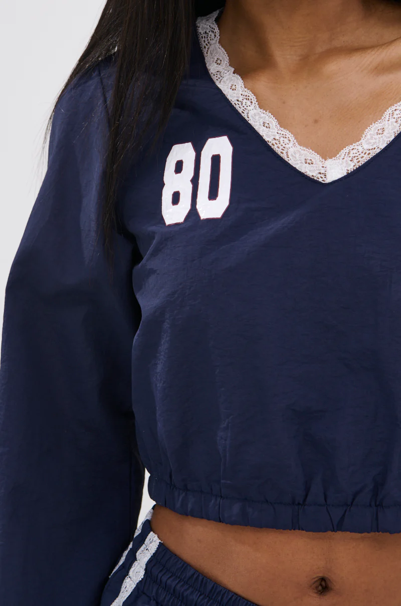 LACE TRIM NYLON CROPPED SWEATSHIRT - Image 9
