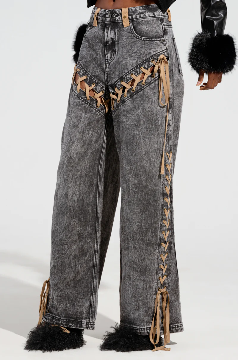 LACED WITH STYLE LACE UP DENIM JEANS - Image 3