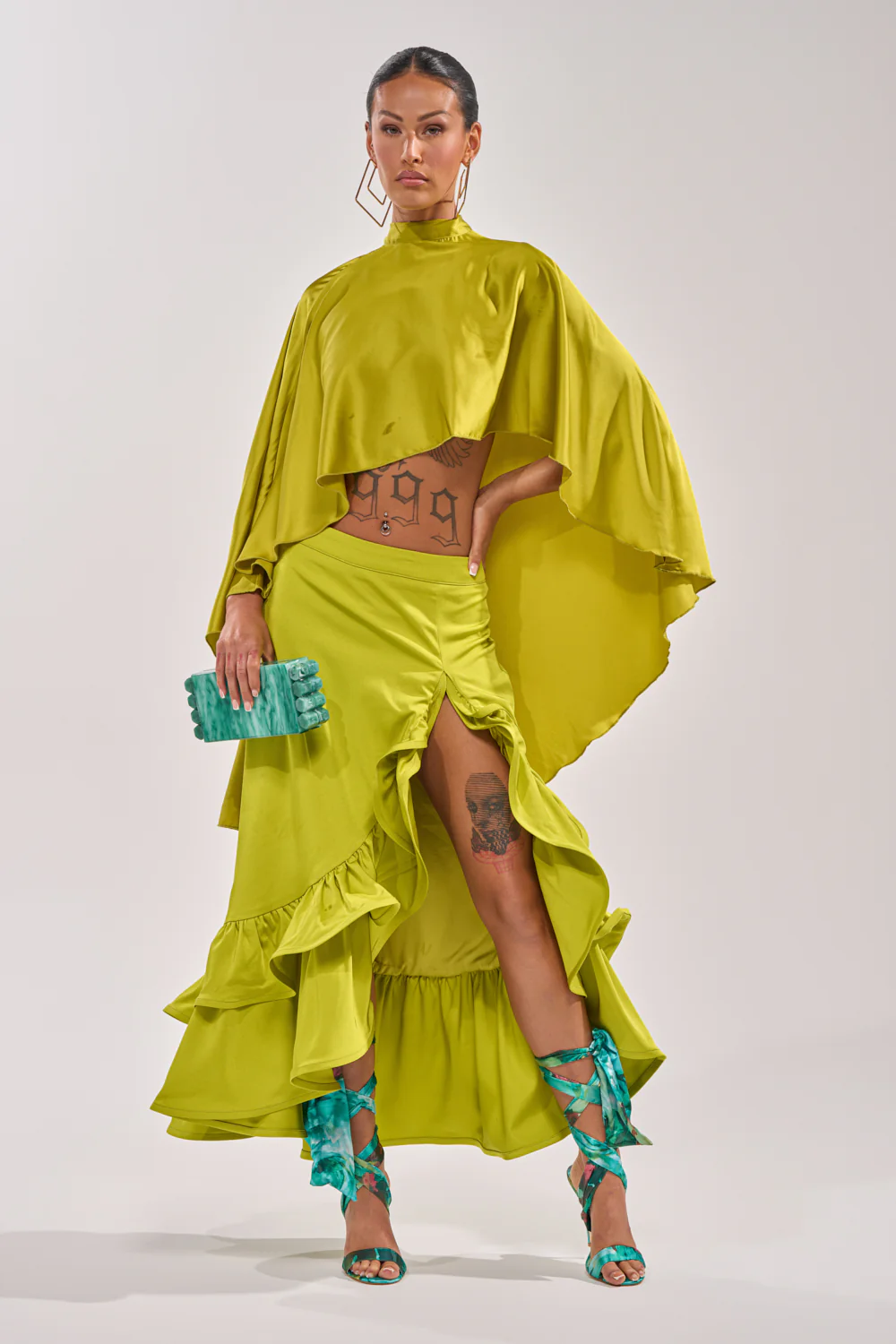 LADY LUXE RUCHED MIDI SKIRT WITH HIGH SLIT - Image 7