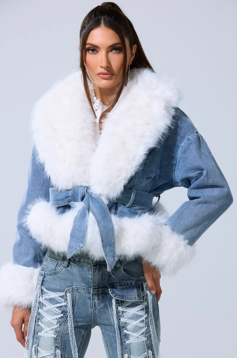 LAINEY FUR TRIM DENIM MOTO - Image 4
