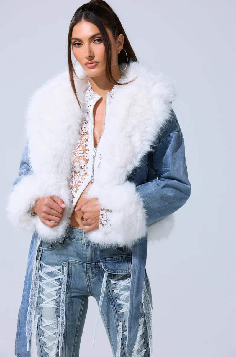 LAINEY FUR TRIM DENIM MOTO - Image 5