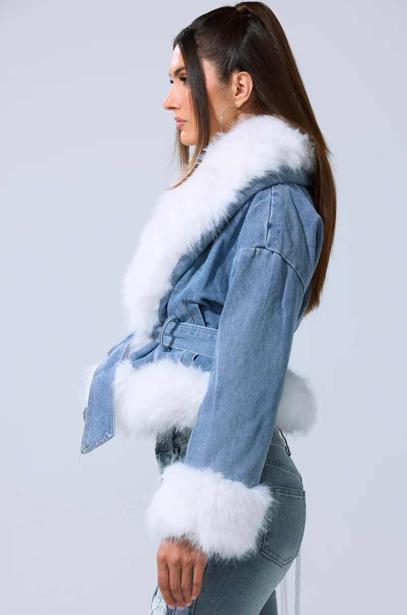 LAINEY FUR TRIM DENIM MOTO - Image 7