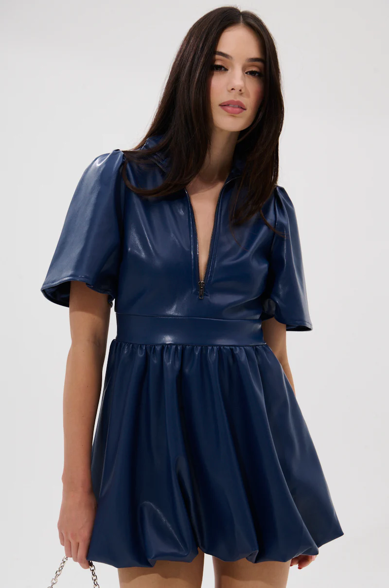 LALA LOVE YOU PU MINI DRESS IN NAVY - Image 2