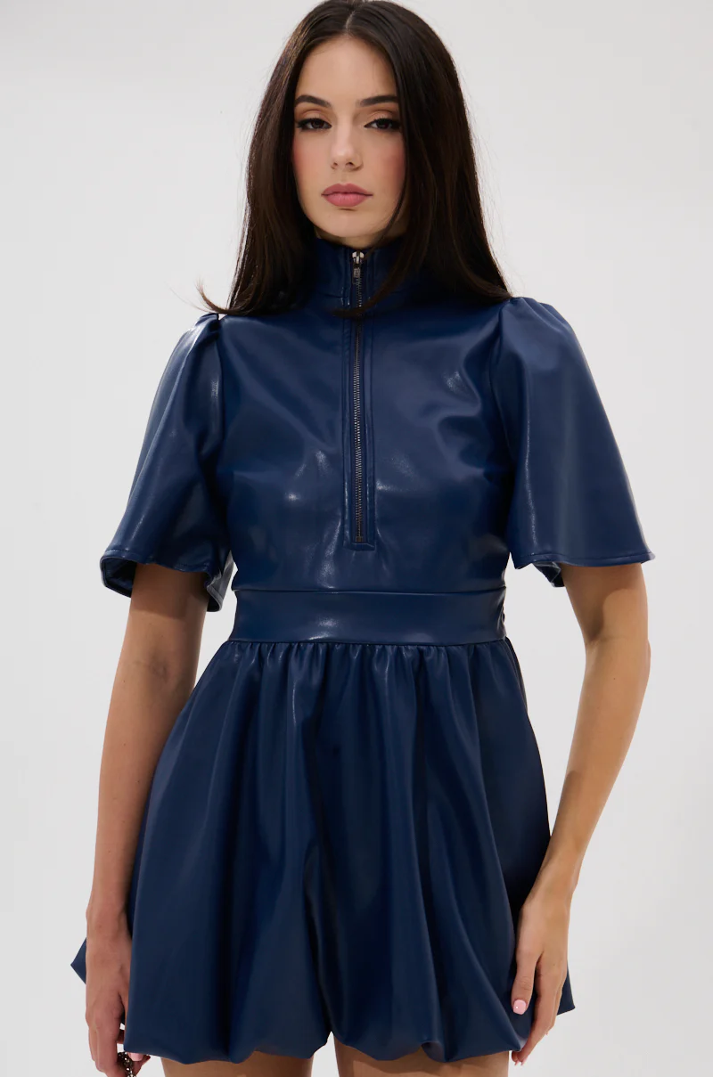 LALA LOVE YOU PU MINI DRESS IN NAVY - Image 3