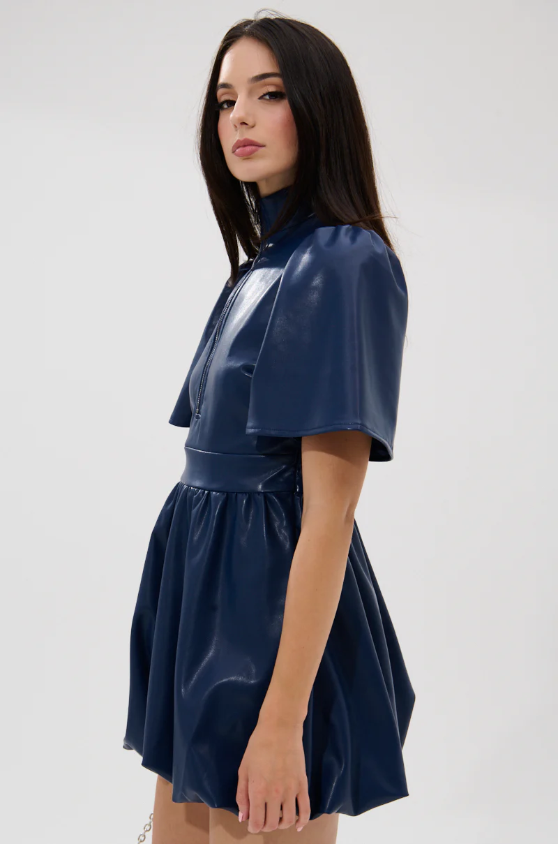 LALA LOVE YOU PU MINI DRESS IN NAVY - Image 4