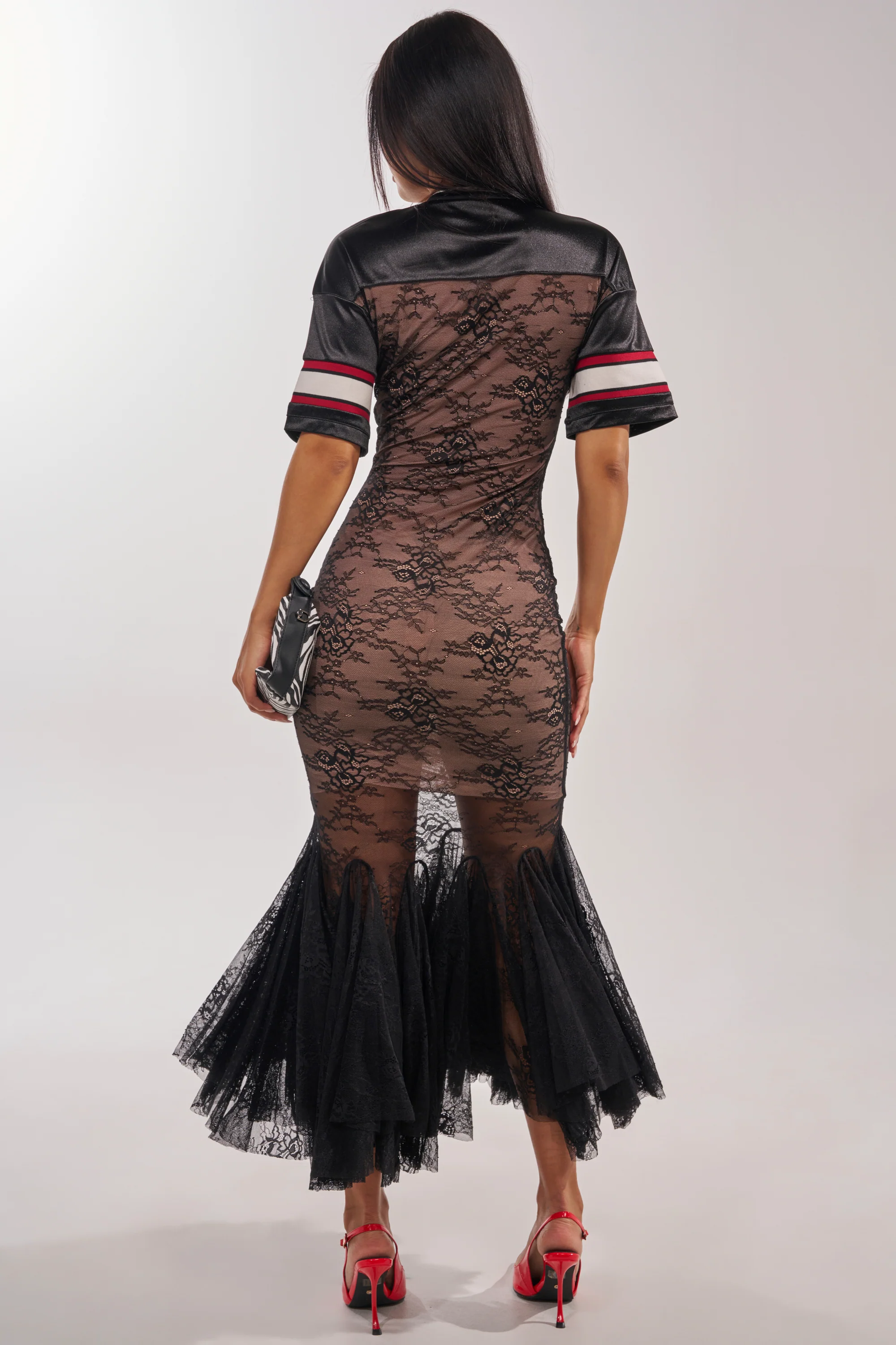 LAYUP LACE JERSEY MIDI DRESS IN BLACK - Image 5