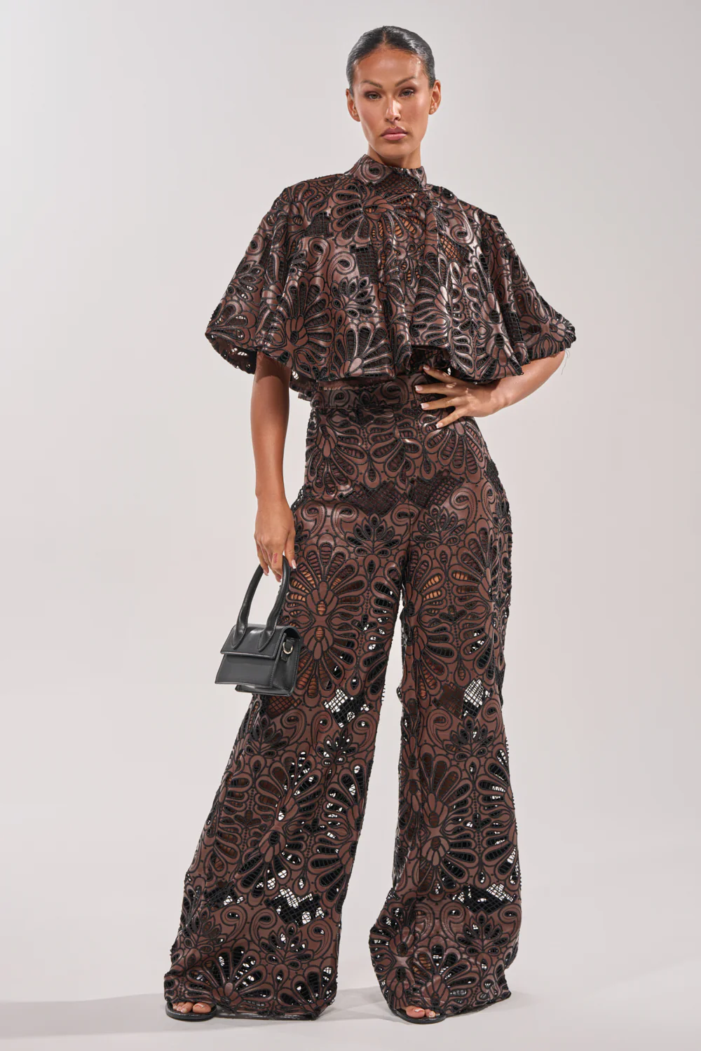 LENA LACE AND PU RELAXED PANT - Image 6